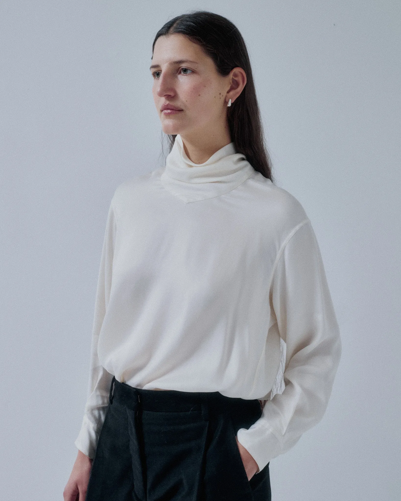 Us Pre Cowl Neck Blouse in Off White sold by Sayaka Davis