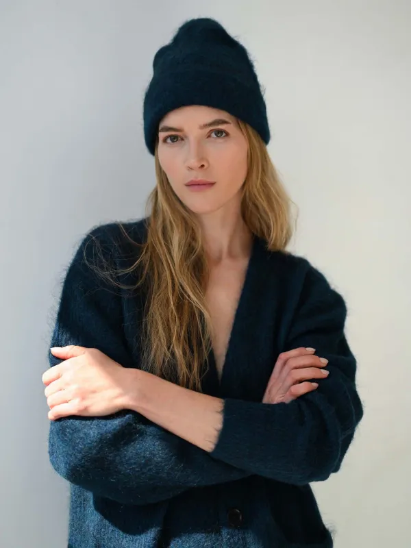 Brushed Mohair Beanie in Midnight Blue made by Sayaka Davis