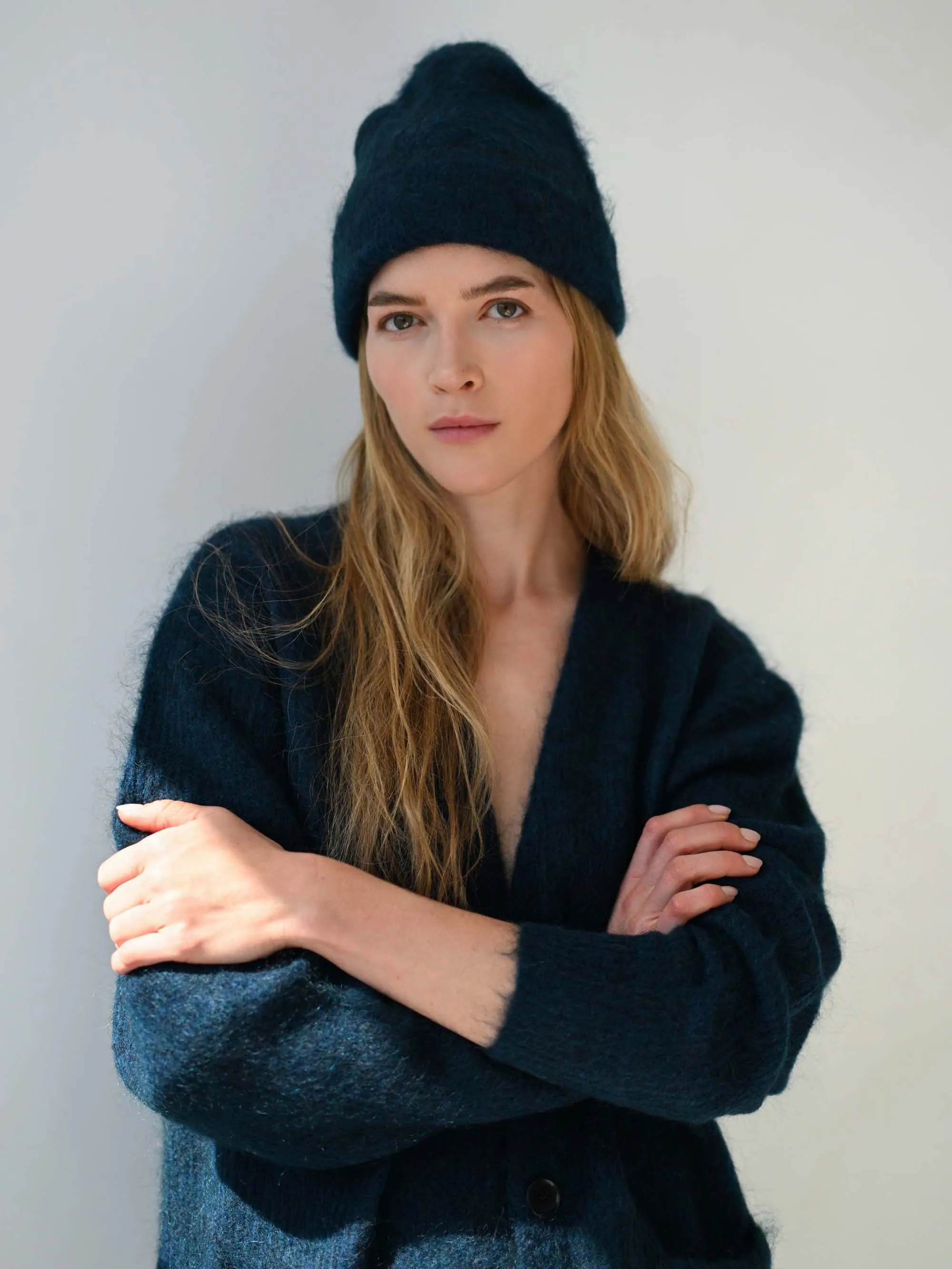 Brushed Mohair Beanie in Midnight Blue sold by Sayaka Davis