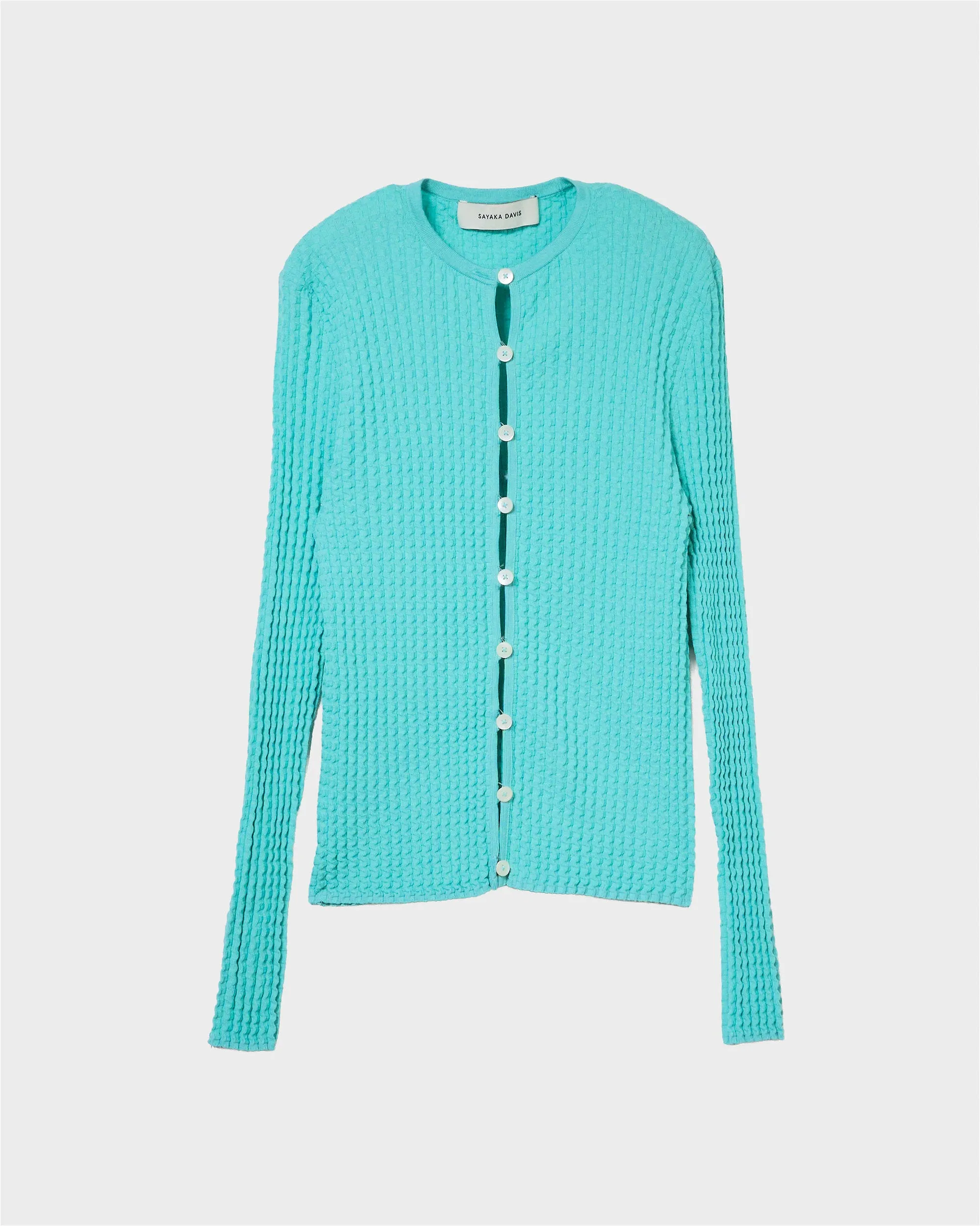 Wavy Rib Cardigan in Cyan sold by Sayaka Davis