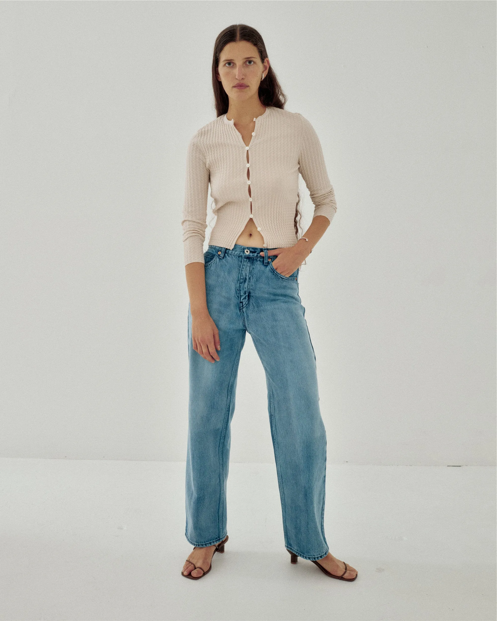 WAVY RIB CARDIGAN IN LIGHT BEIGE sold by Sayaka Davis product image thumbnail 5