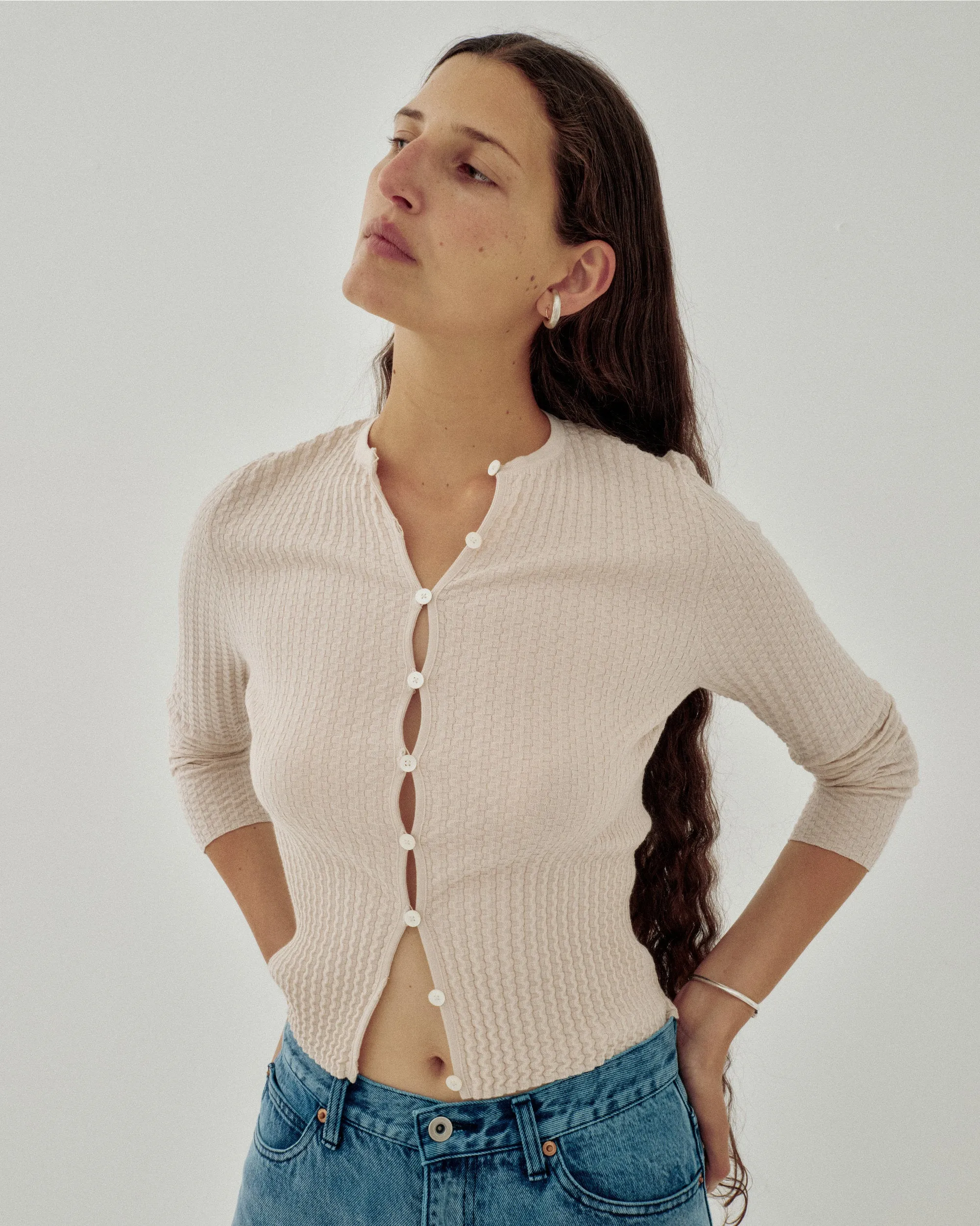 WAVY RIB CARDIGAN IN LIGHT BEIGE sold by Sayaka Davis product image thumbnail 3