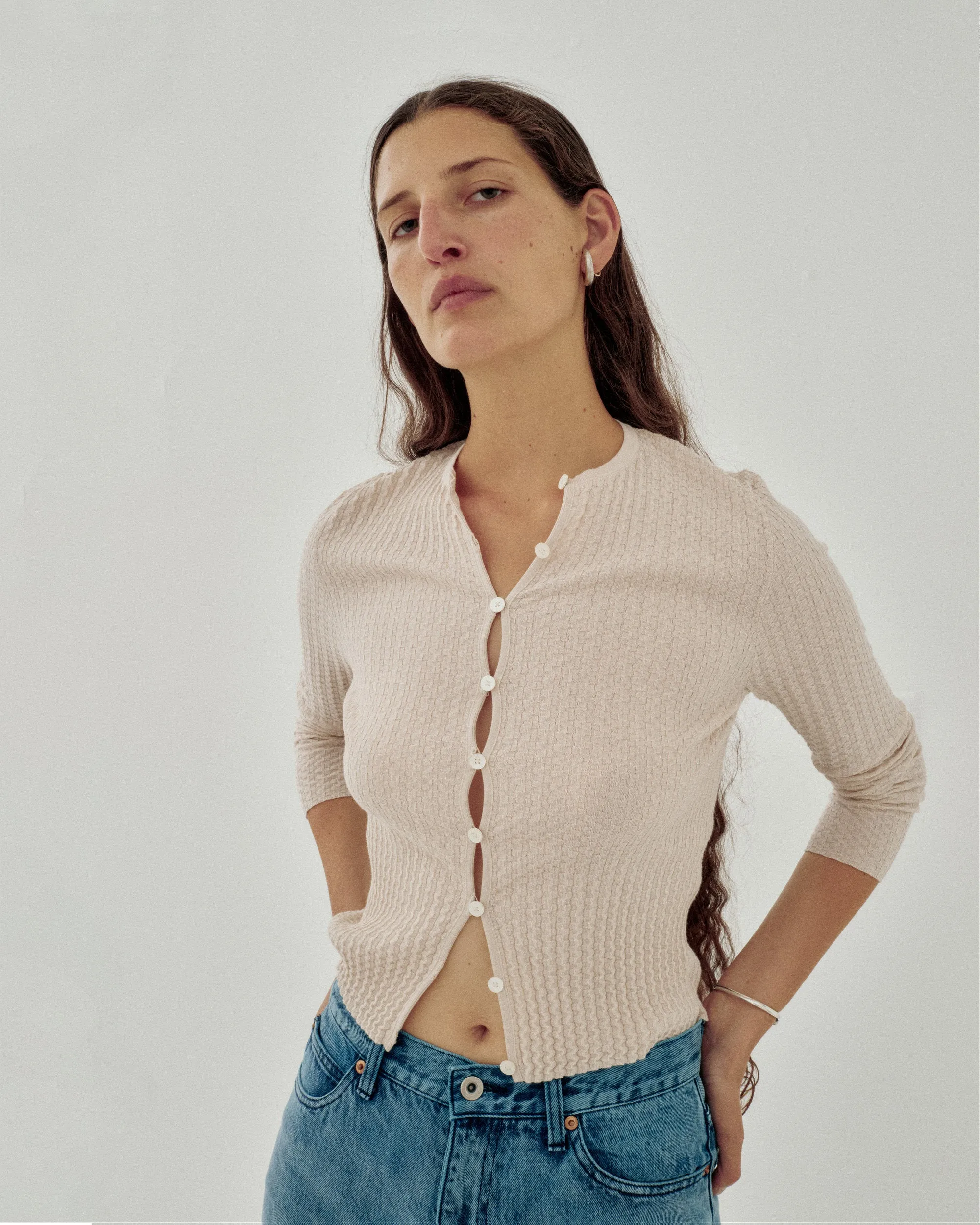 WAVY RIB CARDIGAN IN LIGHT BEIGE sold by Sayaka Davis product image thumbnail 2