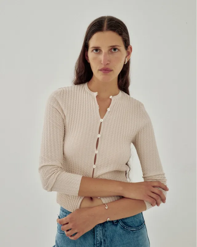 Wavy Rib Cardigan in Light Beige sold by Sayaka Davis