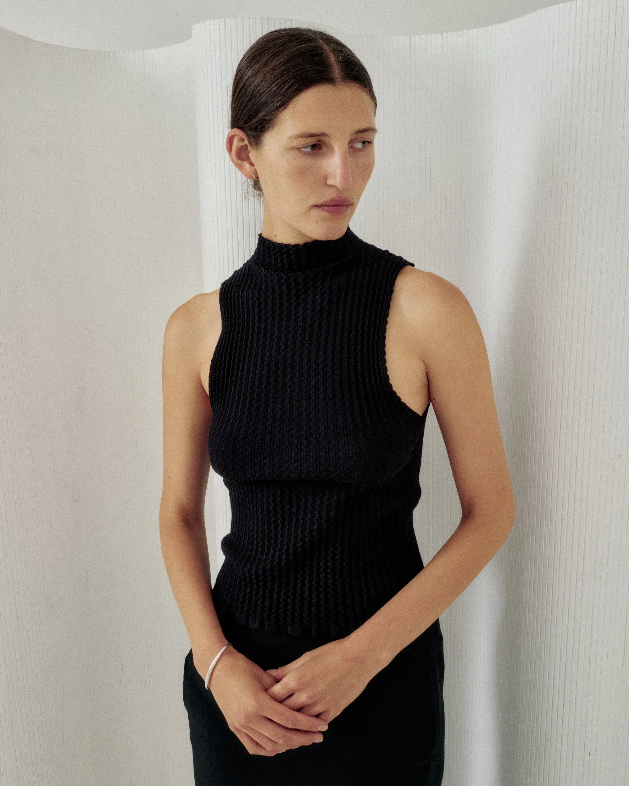 Wavy Rib Mockneck Tank in Black sold by Sayaka Davis product image thumbnail 3