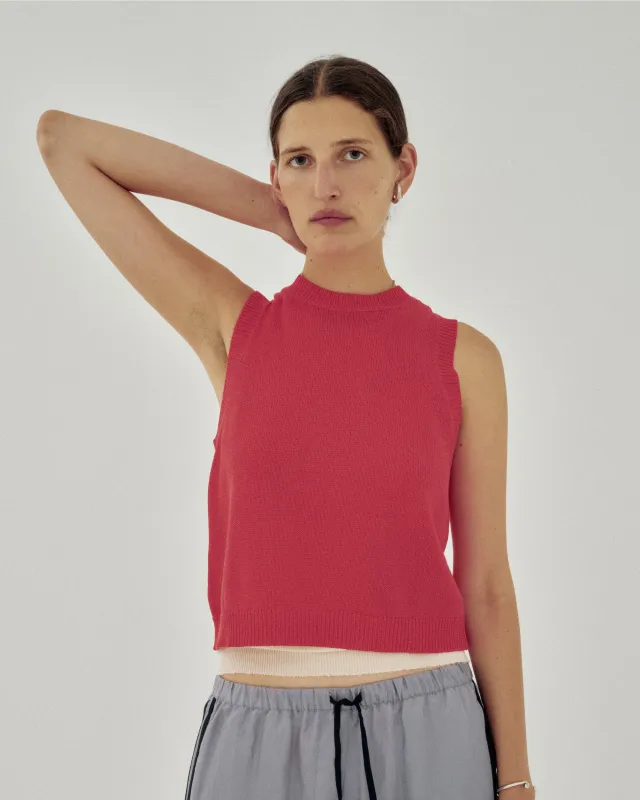 Tape Yarn Knit Tank in Vermilion made by Sayaka Davis