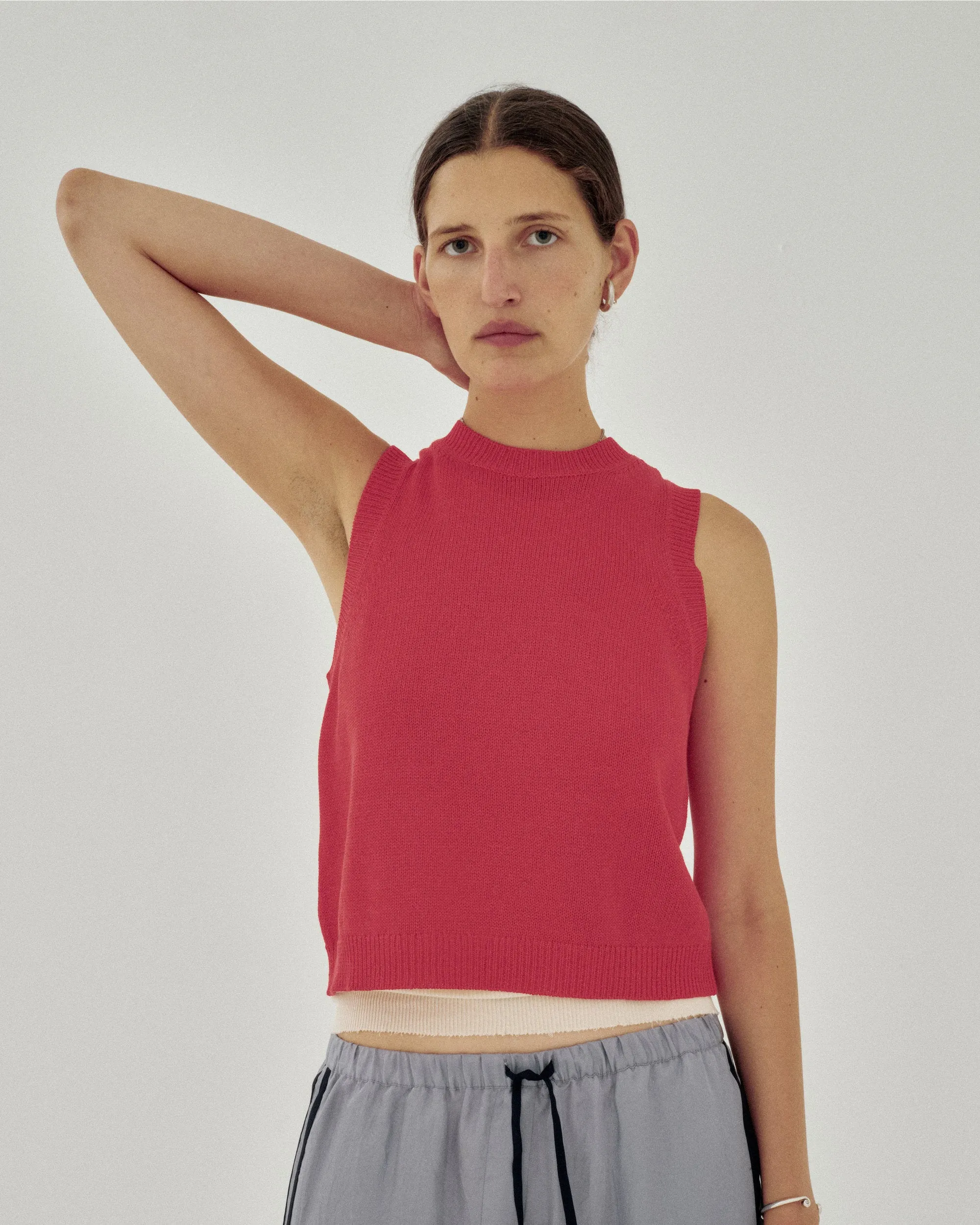 Tape Yarn Knit Tank in Vermilion sold by Sayaka Davis