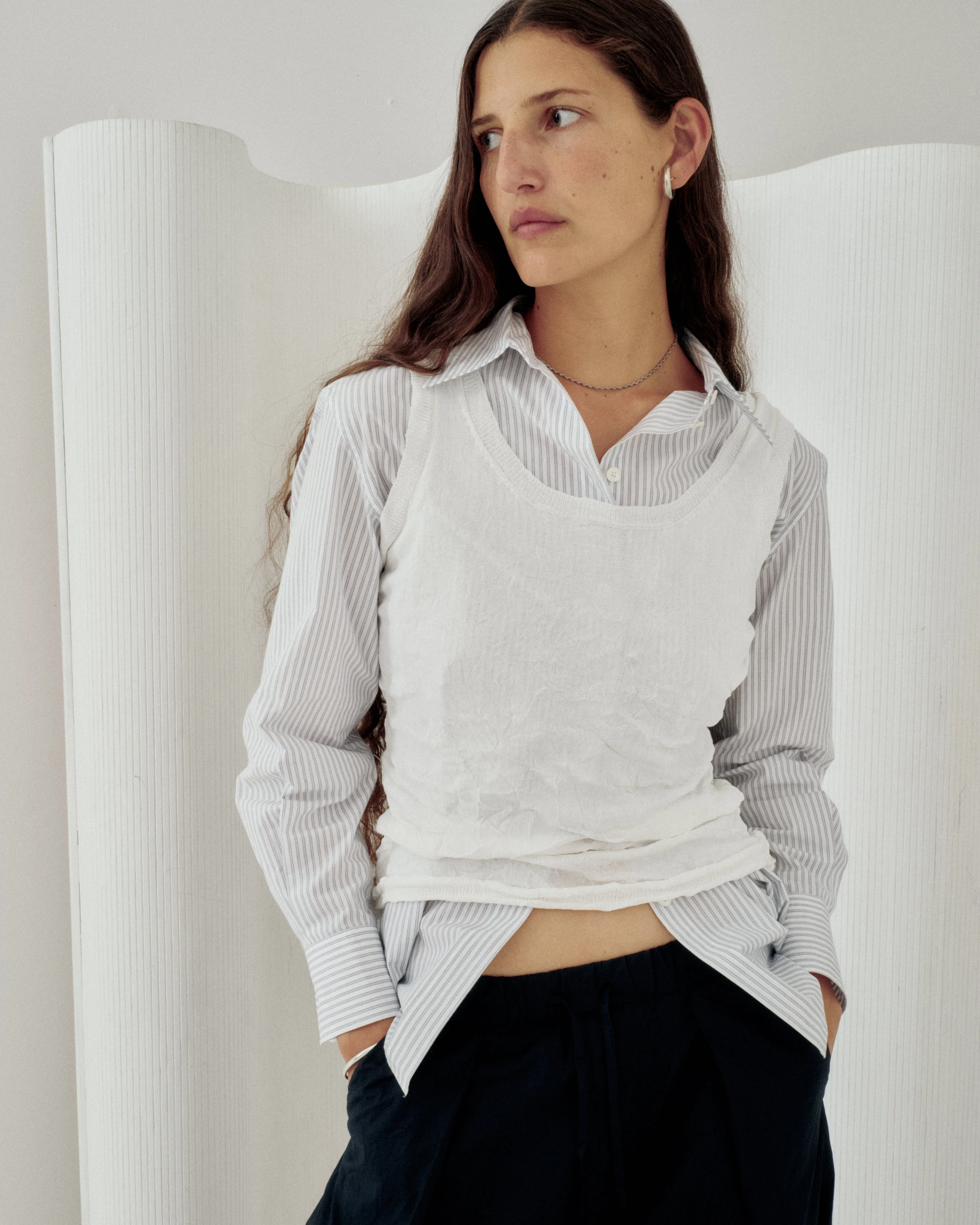 CRINKLED KNIT TANK IN WHITE sold by Sayaka Davis