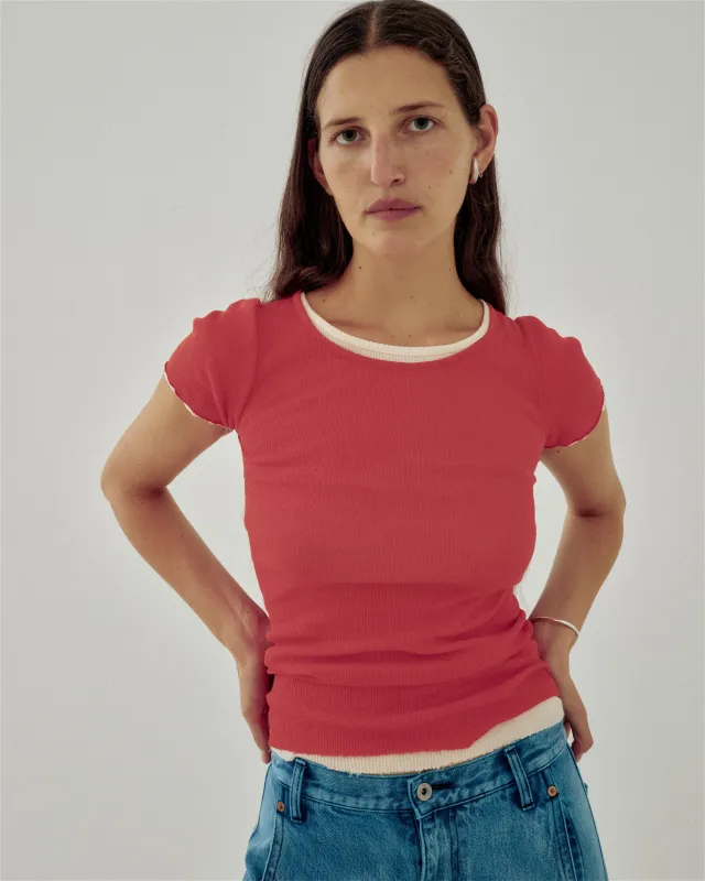 CAP SLEEVE TEE IN POPPY RED made by Sayaka Davis