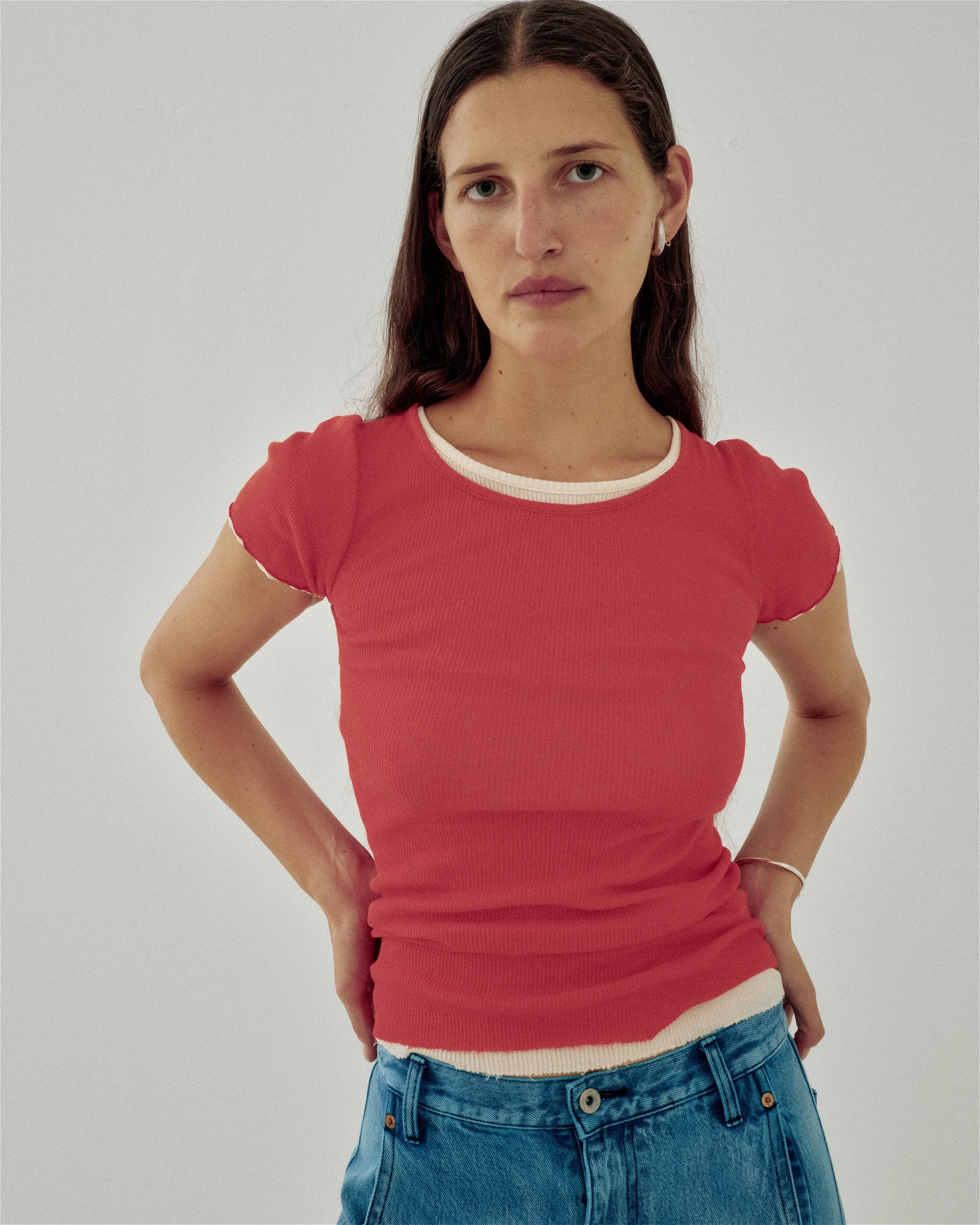CAP SLEEVE TEE IN POPPY RED sold by Sayaka Davis