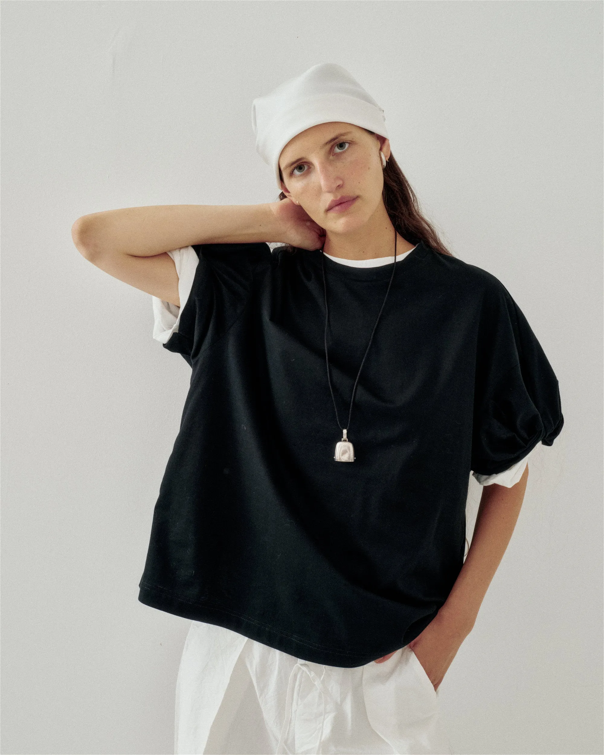 Oversized Twisted Sleeve Tee in Black sold by Sayaka Davis