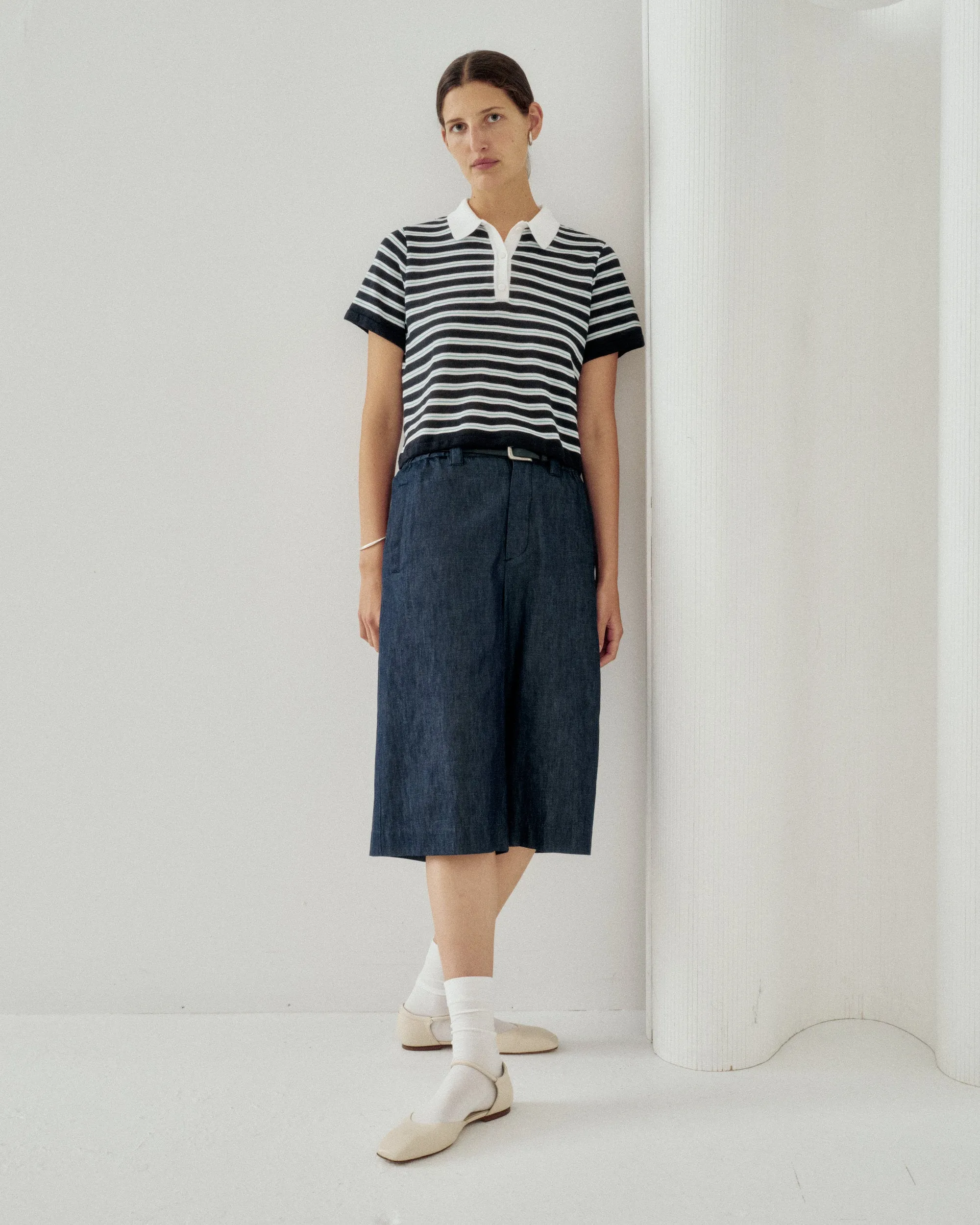 Striped Knit Polo in Navy sold by Sayaka Davis product image thumbnail 4