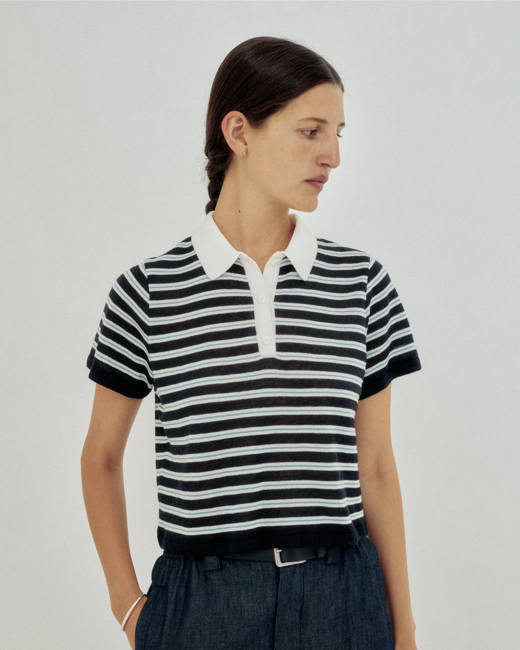Striped Knit Polo in Navy sold by Sayaka Davis product image thumbnail 3