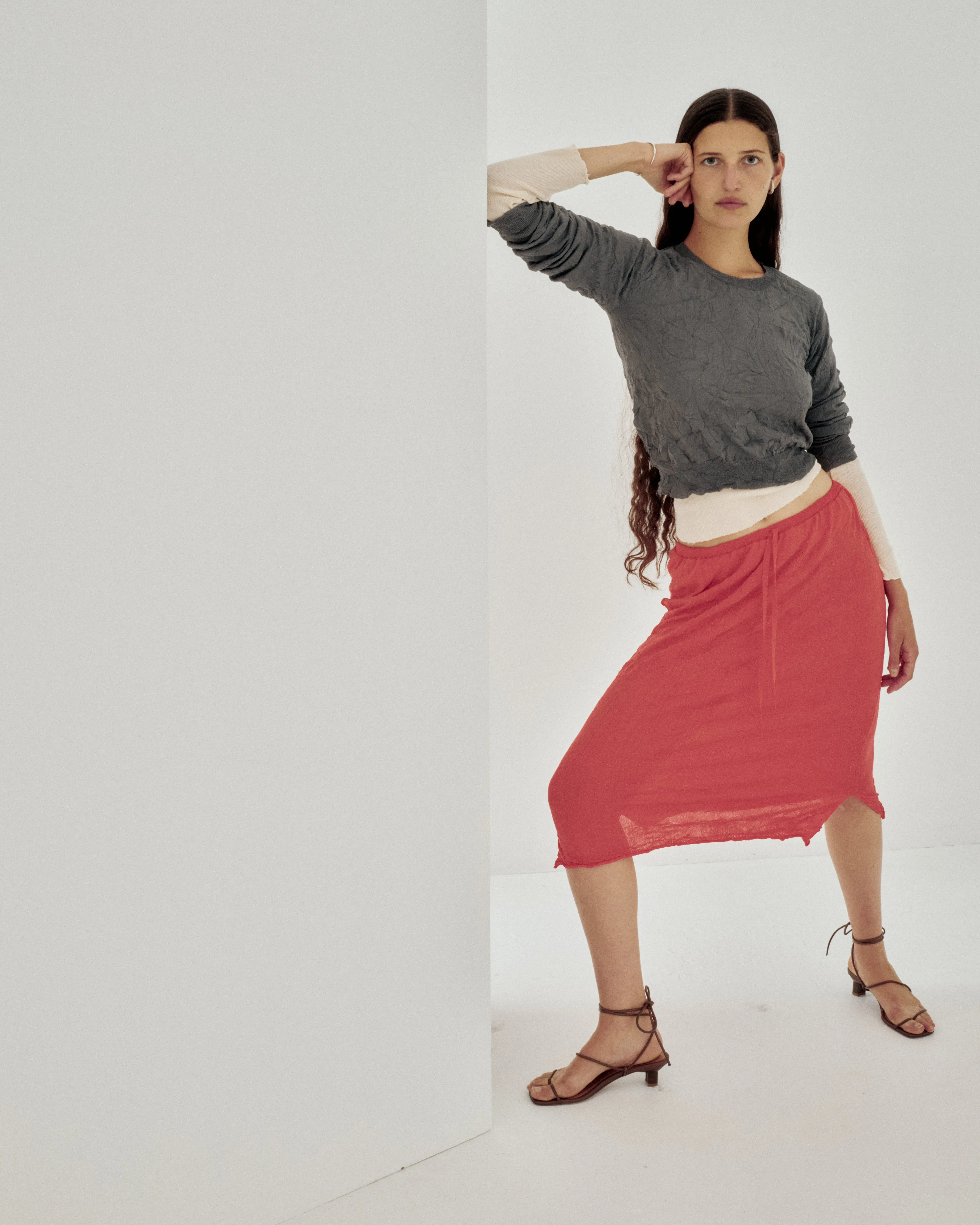 Crinkled Knit Skirt in Poppy Red sold by Sayaka Davis product image thumbnail 2