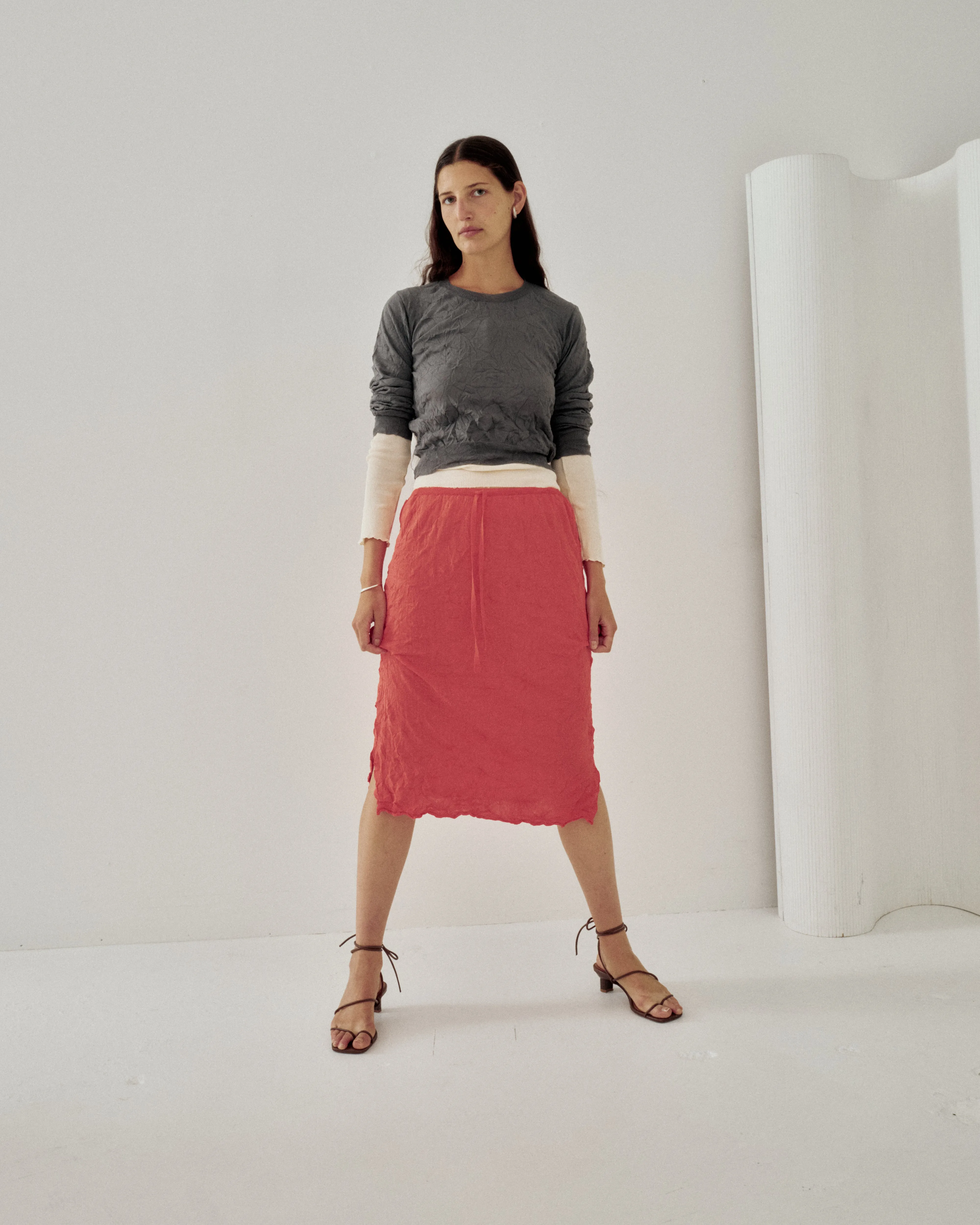 Crinkled Knit Skirt in Poppy Red sold by Sayaka Davis product image thumbnail 4