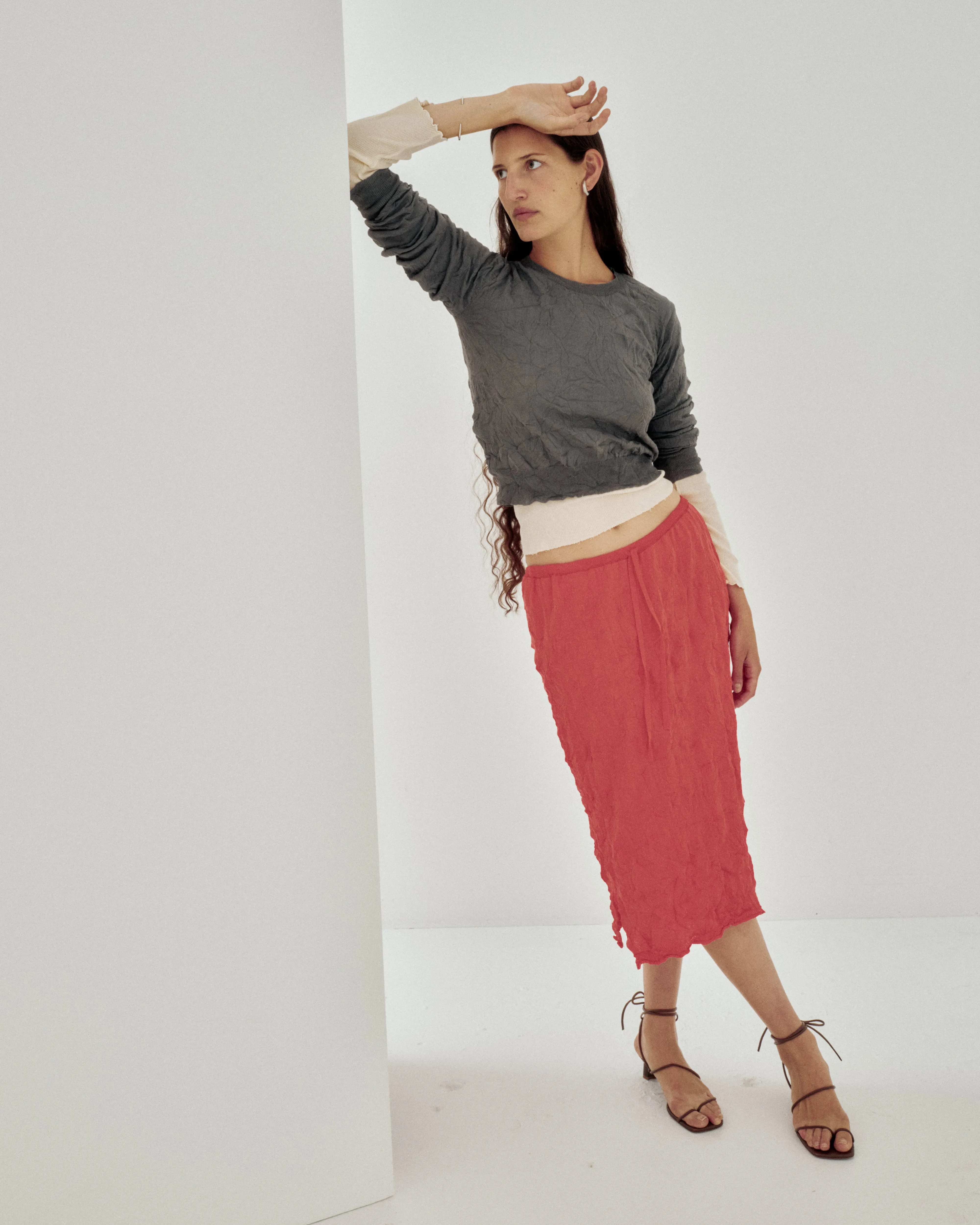 Crinkled Knit Skirt in Poppy Red sold by Sayaka Davis product image thumbnail 3