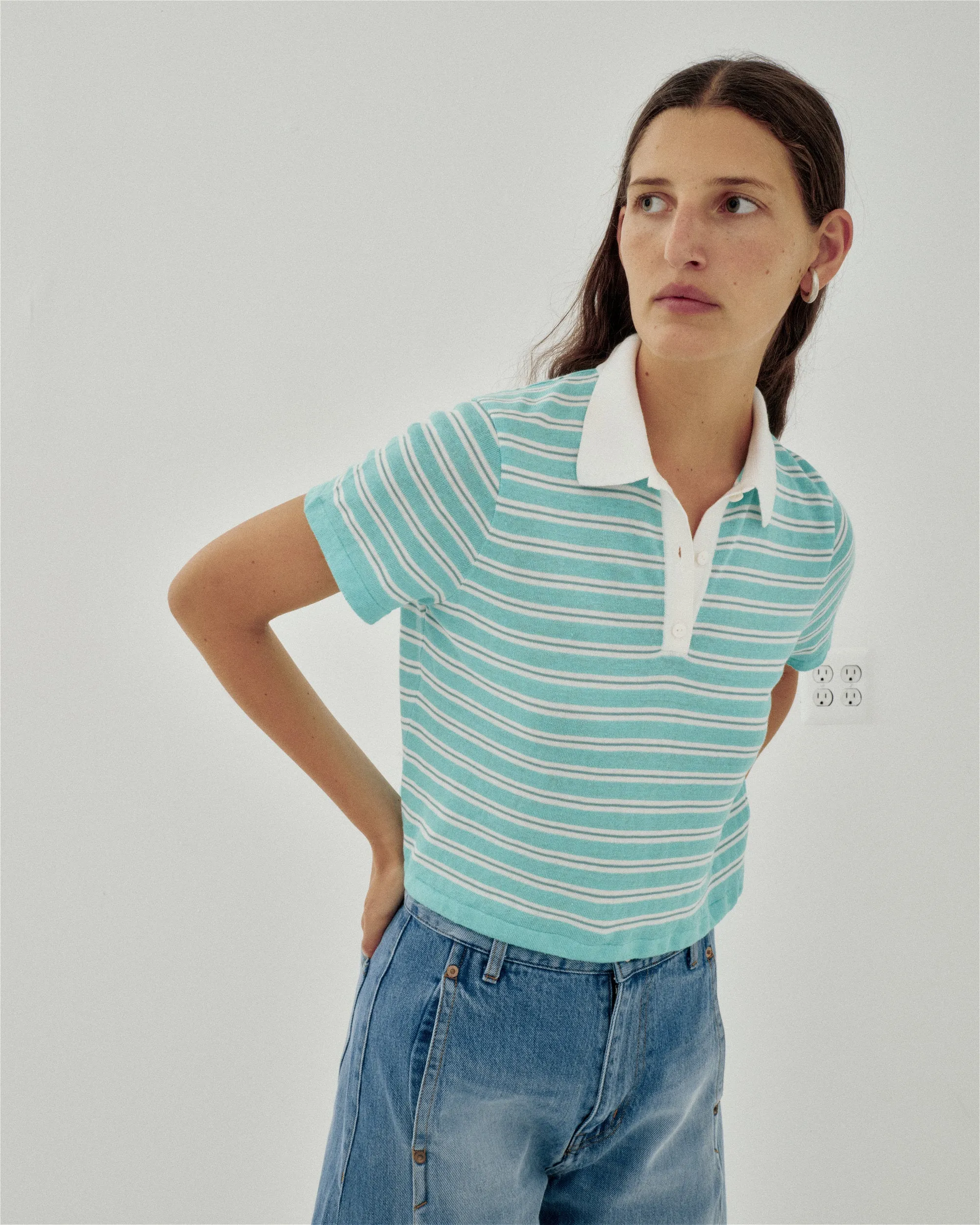 Striped Knit Polo in Spearmint sold by Sayaka Davis product image thumbnail 4