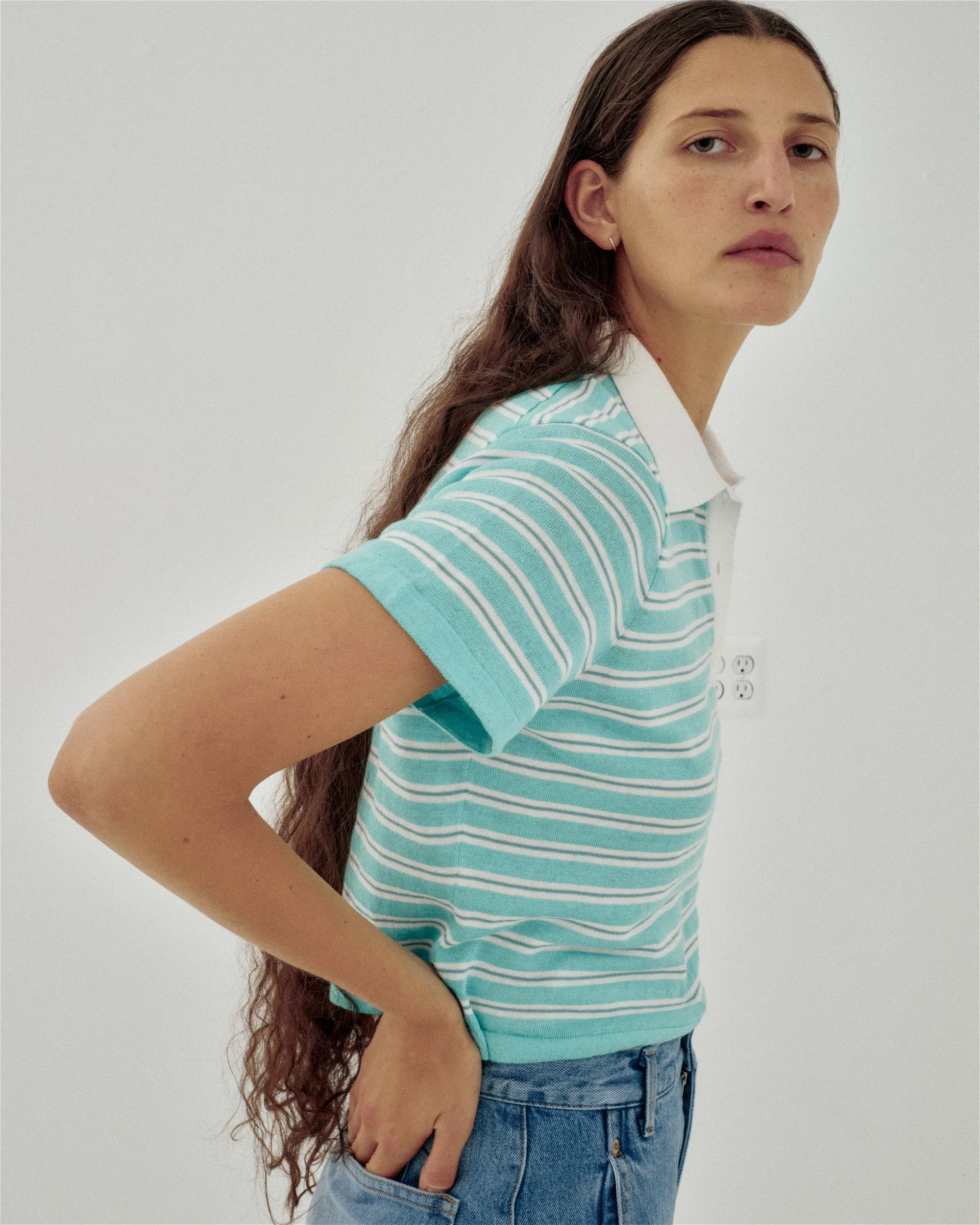 Striped Knit Polo in Spearmint sold by Sayaka Davis product image thumbnail 3