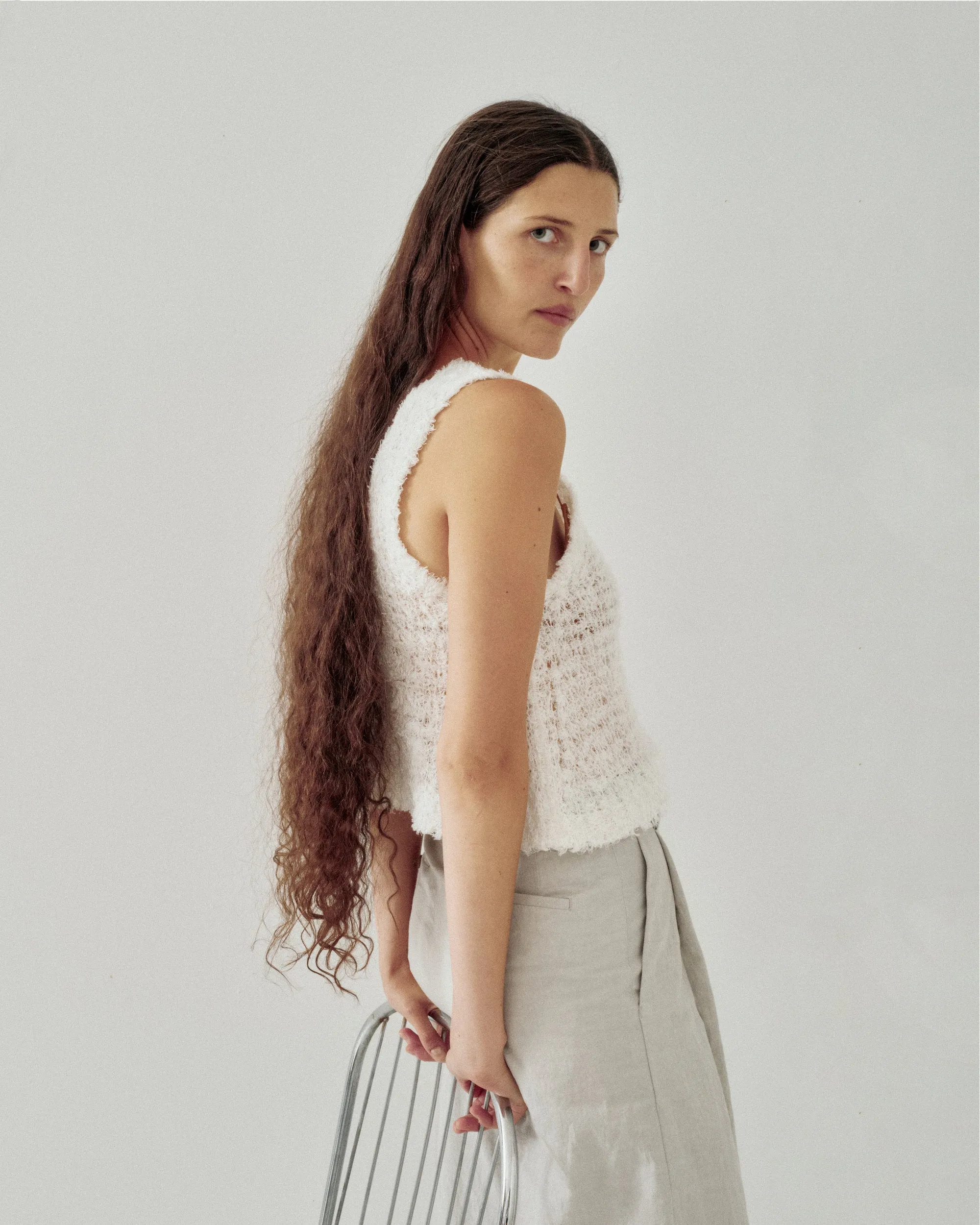 LINEN FUR TANK IN WHITE sold by Sayaka Davis product image thumbnail 3