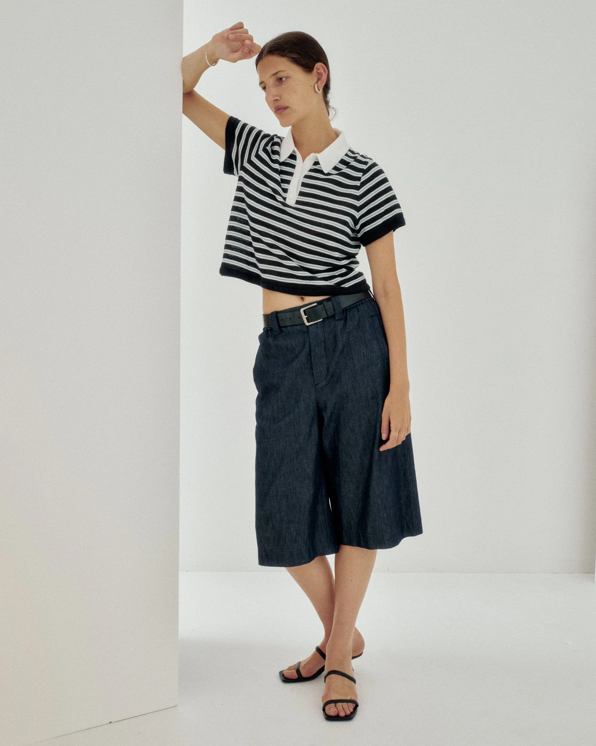 STRIPED KNIT POLO IN NAVY sold by Sayaka Davis product image thumbnail 5