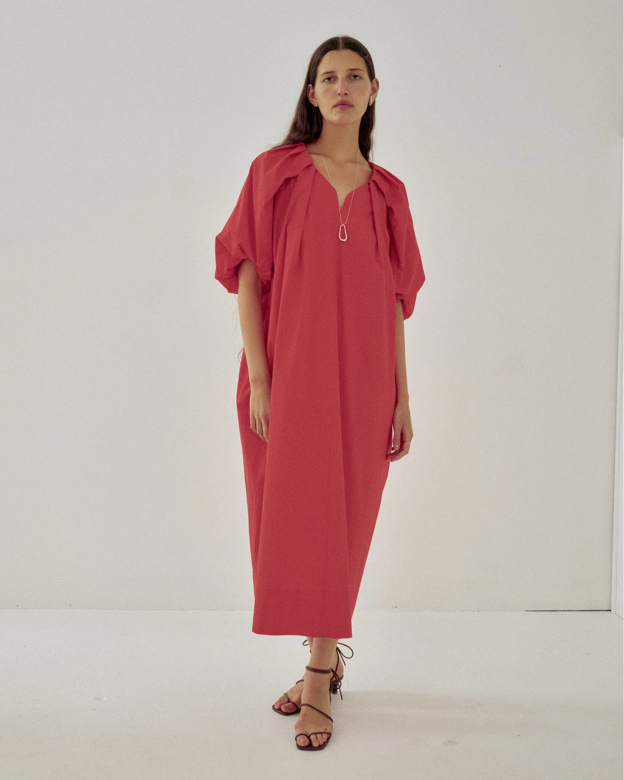 TUCKED COCOON DRESS IN VERMILION sold by Sayaka Davis product image thumbnail 4