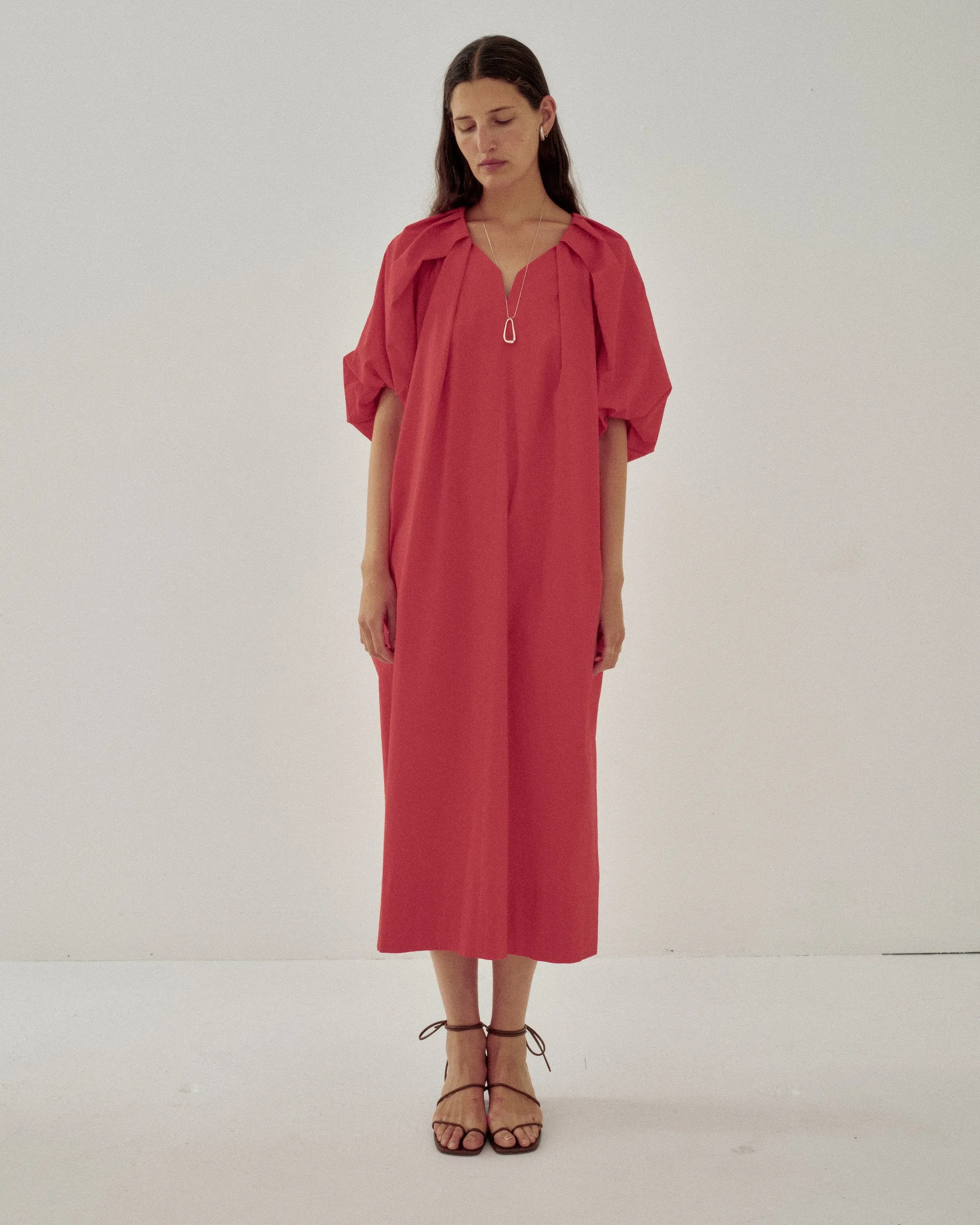 TUCKED COCOON DRESS IN VERMILION sold by Sayaka Davis product image thumbnail 3