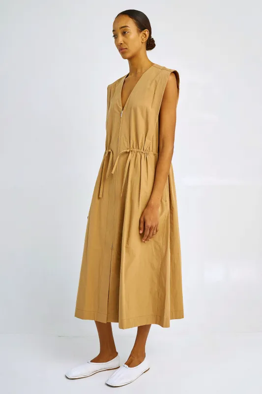 Drawstring Waist Dress in Tan Brown made by Sayaka Davis