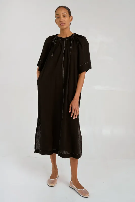 Gathered Neck Dress in KUROZOME BLACK made by Sayaka Davis