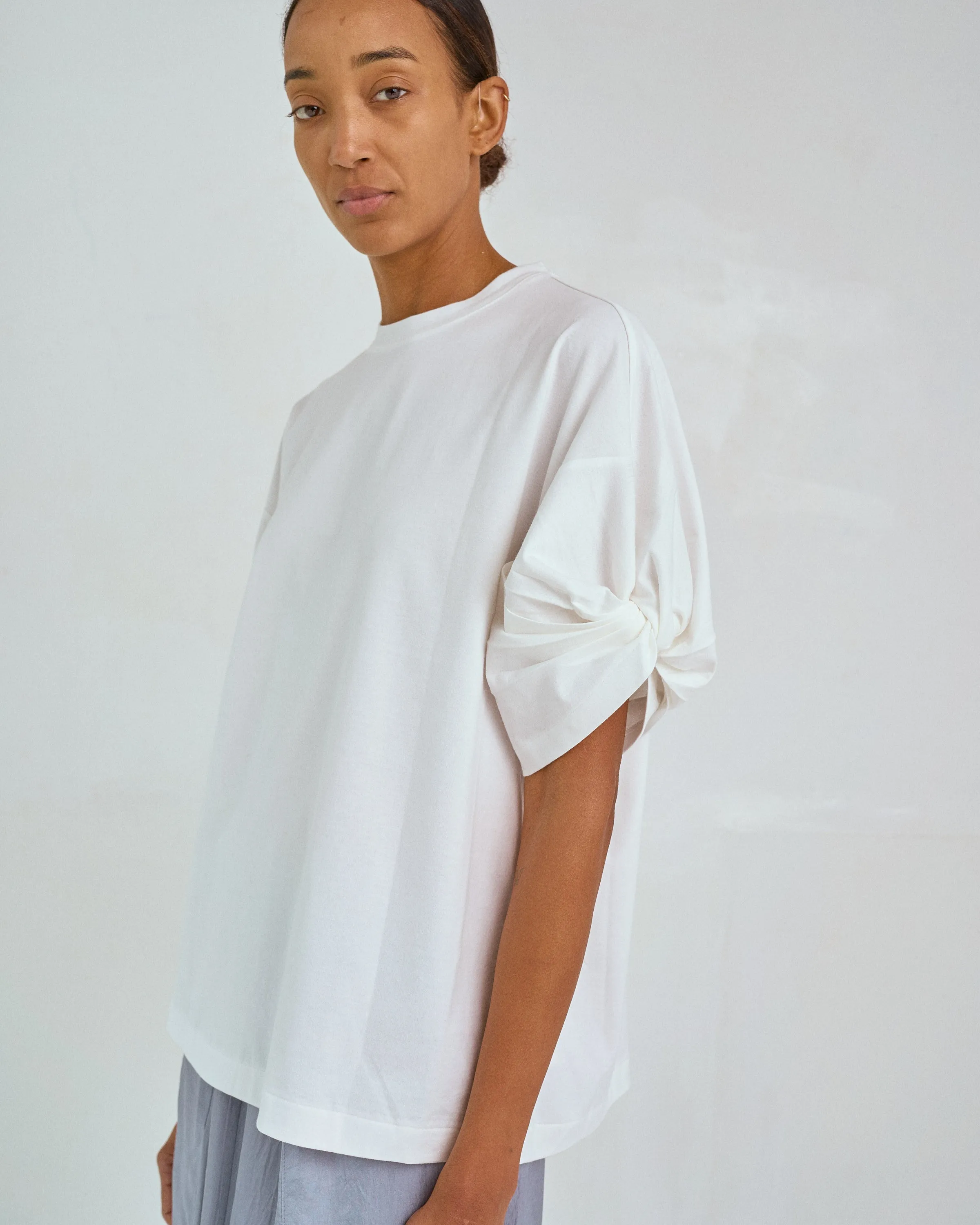 Oversized Twisted Sleeve Tee in White sold by Sayaka Davis product image thumbnail 3