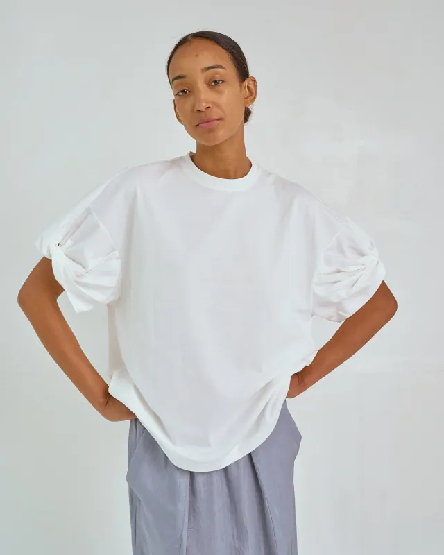 Oversized Twisted Sleeve Tee in White made by Sayaka Davis
