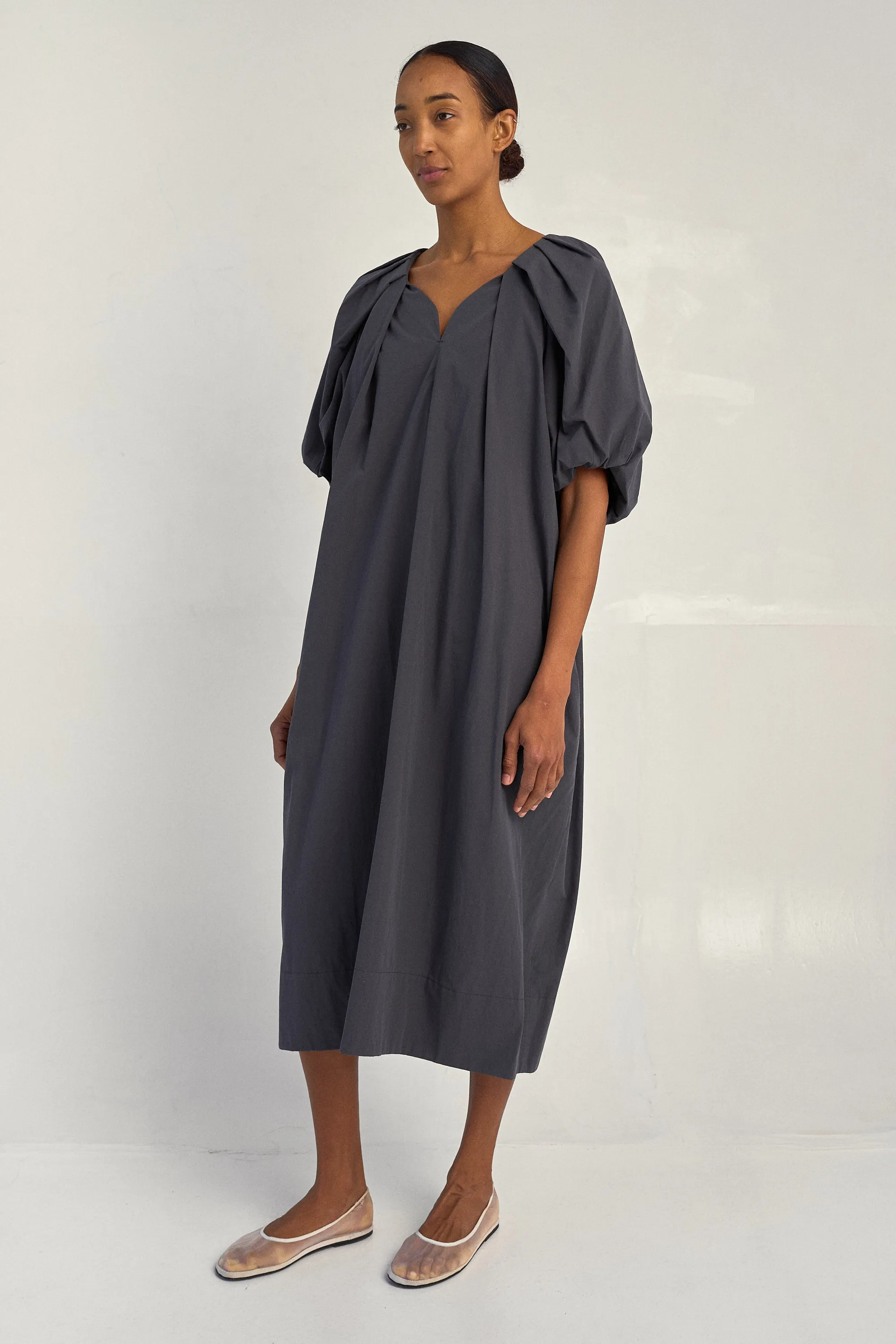 Tucked Cocoon Dress in Nori sold by Sayaka Davis