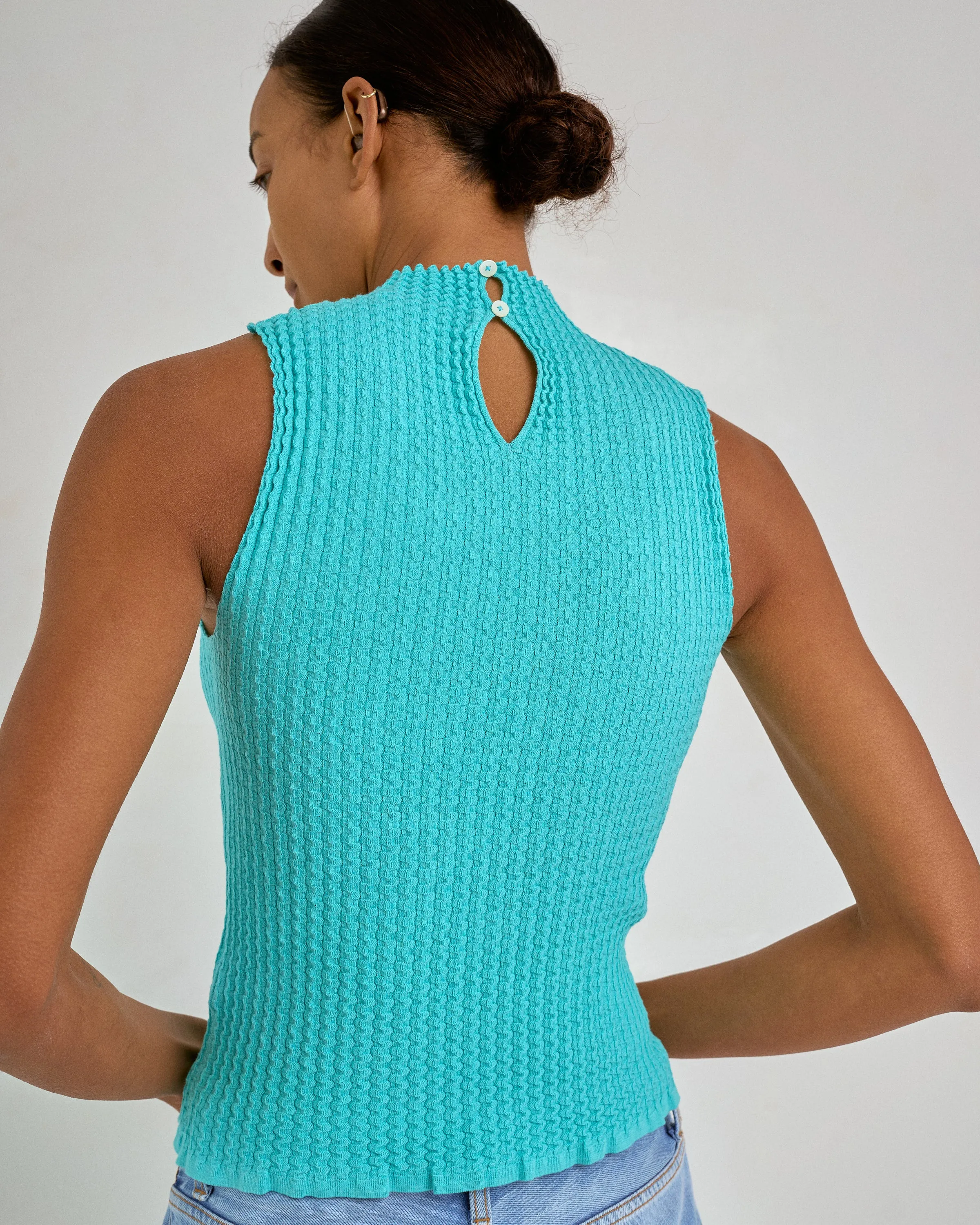Wavy Rib Mockneck Tank in Cyan sold by Sayaka Davis product image thumbnail 3