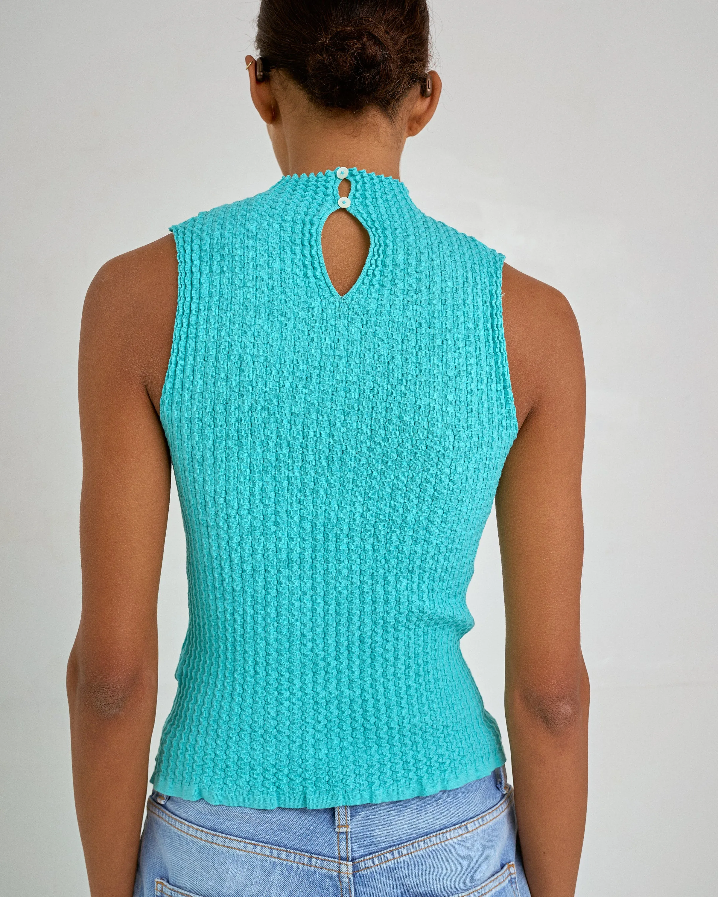 Wavy Rib Mockneck Tank in Cyan sold by Sayaka Davis product image thumbnail 4