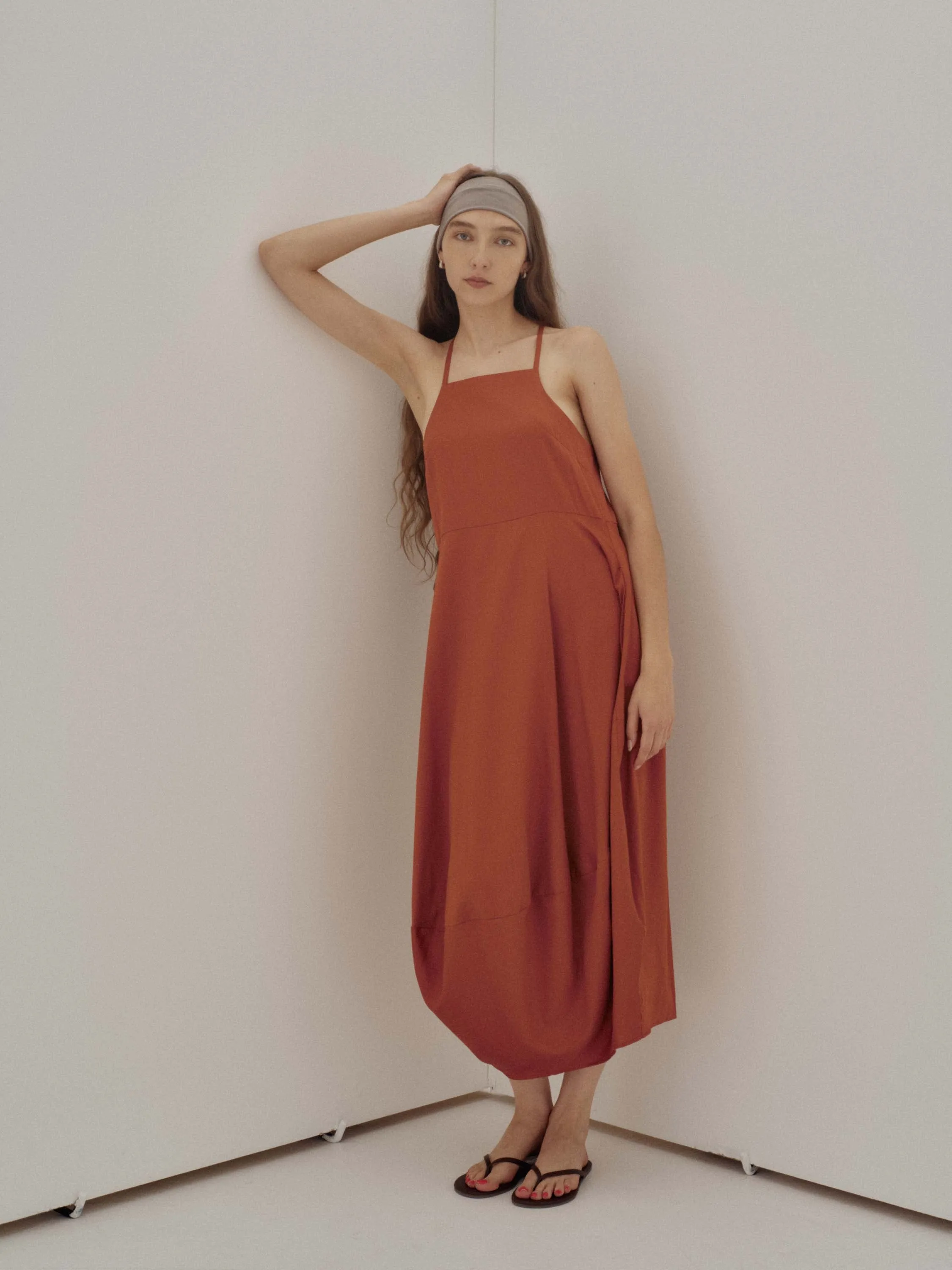 Us Pre Draped Dress in Cognac sold by Sayaka Davis