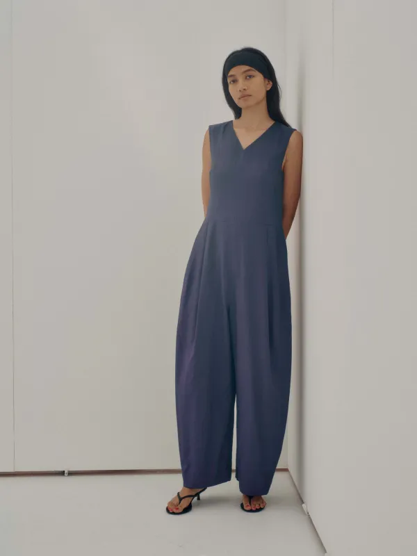 Us Pre V-Neck Jumpsuit in Eggplant made by Sayaka Davis