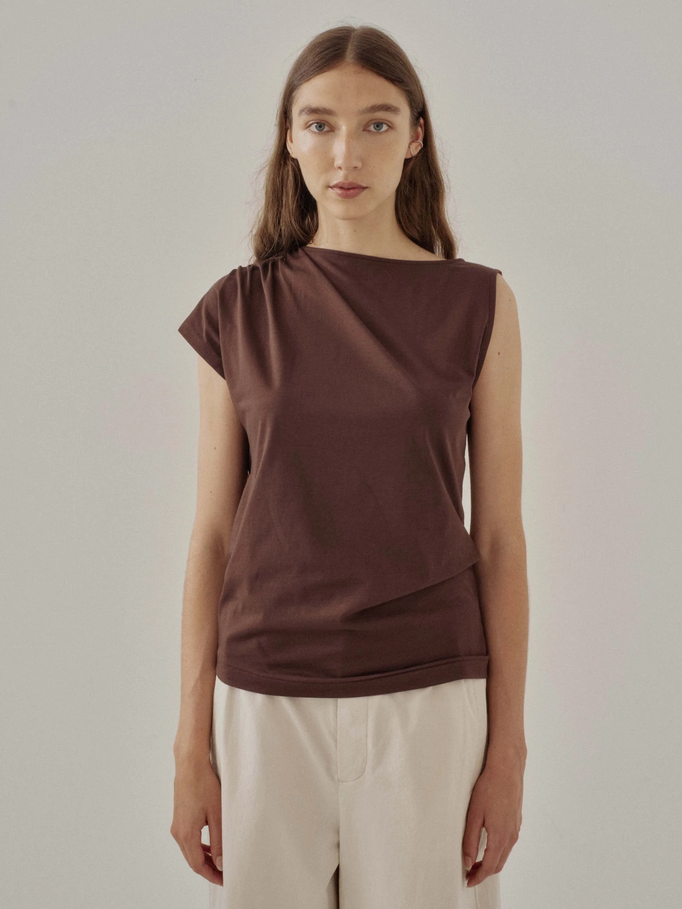 Us Pre Asymmetrical Tee in Brown sold by Sayaka Davis