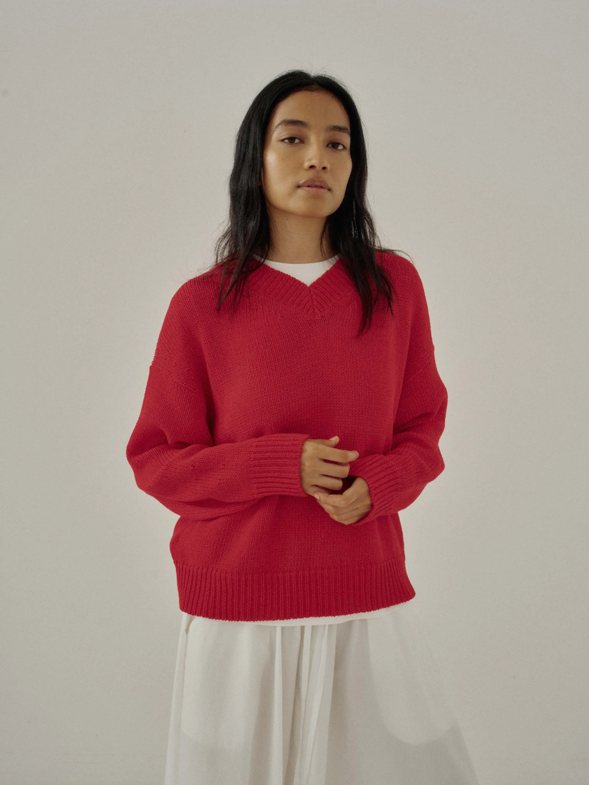 Us Pre V-Neck Cotton Sweater in Red sold by Sayaka Davis product image thumbnail 2