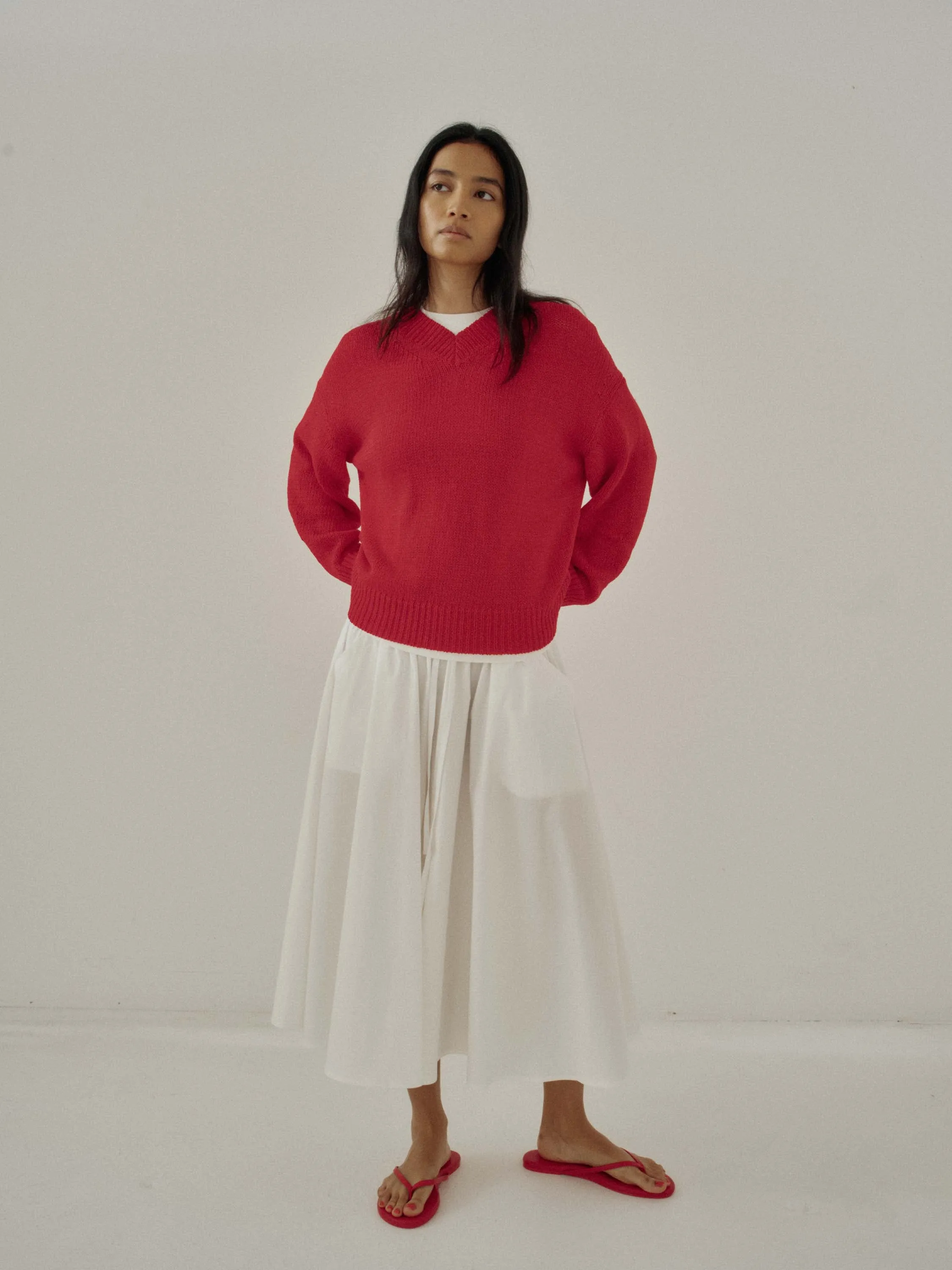 Us Pre V-Neck Cotton Sweater in Red sold by Sayaka Davis product image thumbnail 5