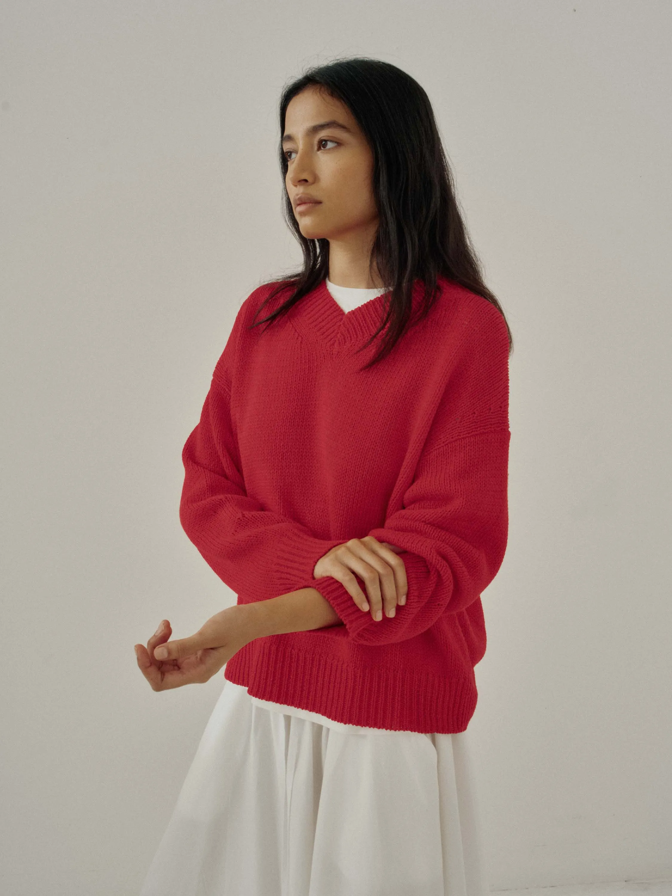 Us Pre V-Neck Cotton Sweater in Red sold by Sayaka Davis product image thumbnail 3