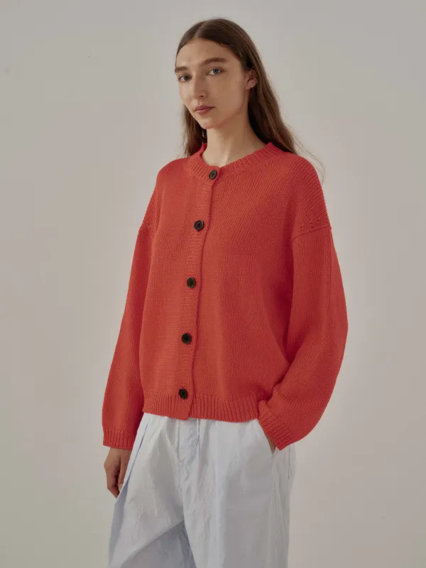 Us Pre Crew Neck Cardigan in Red Orange made by Sayaka Davis