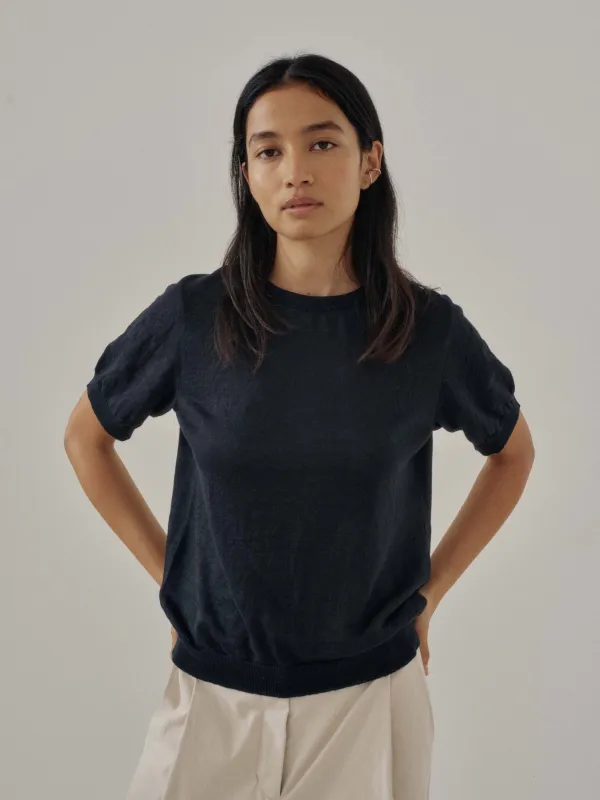 Us Pre Short Sleeve Knit Tee in Navy made by Sayaka Davis