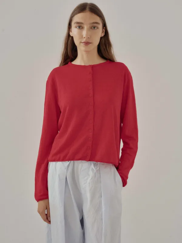 Us Pre Linen Cardigan in Scarlet made by Sayaka Davis