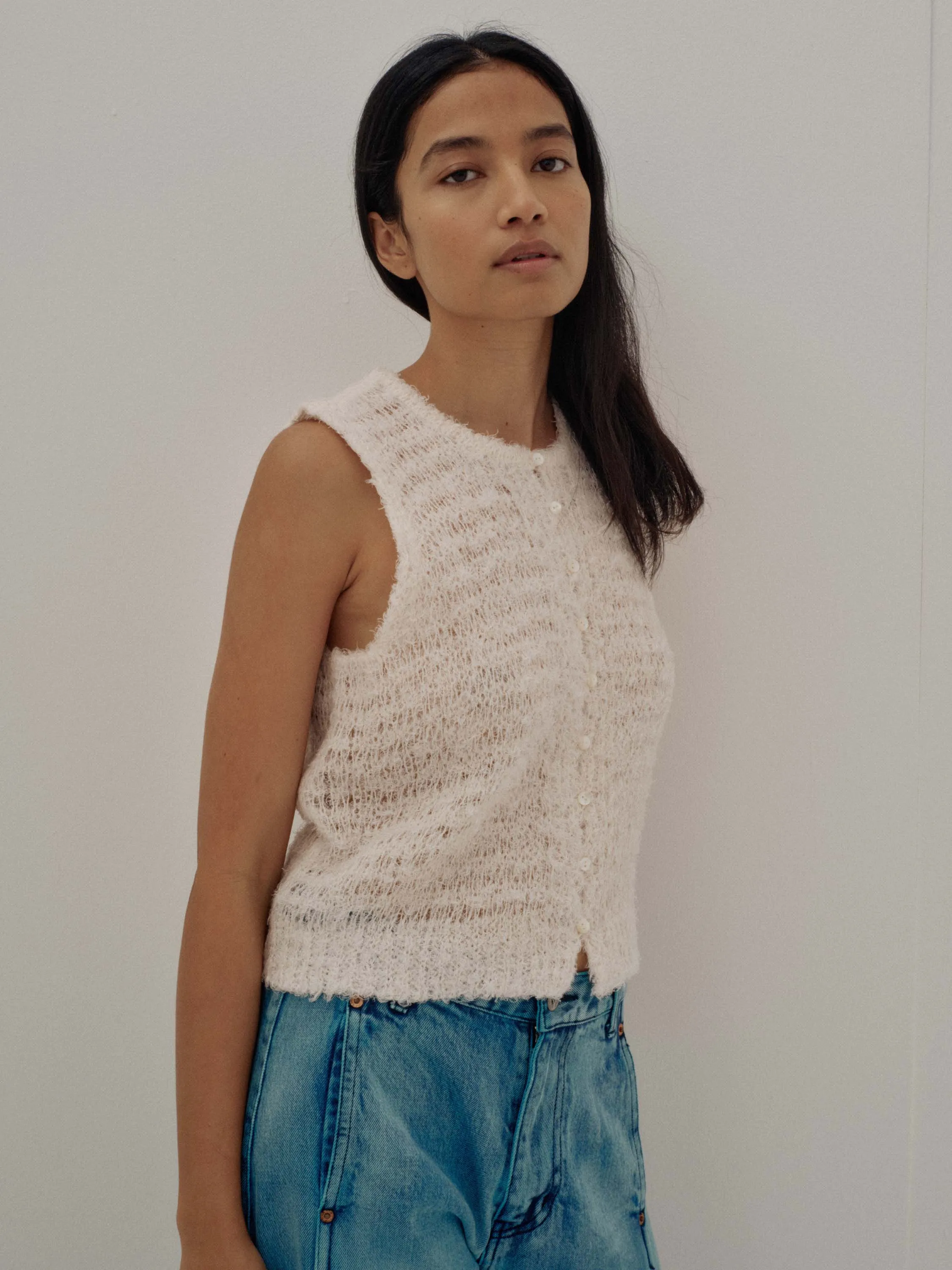Us Pre Linen Fur Vest in Ecru sold by Sayaka Davis product image thumbnail 3