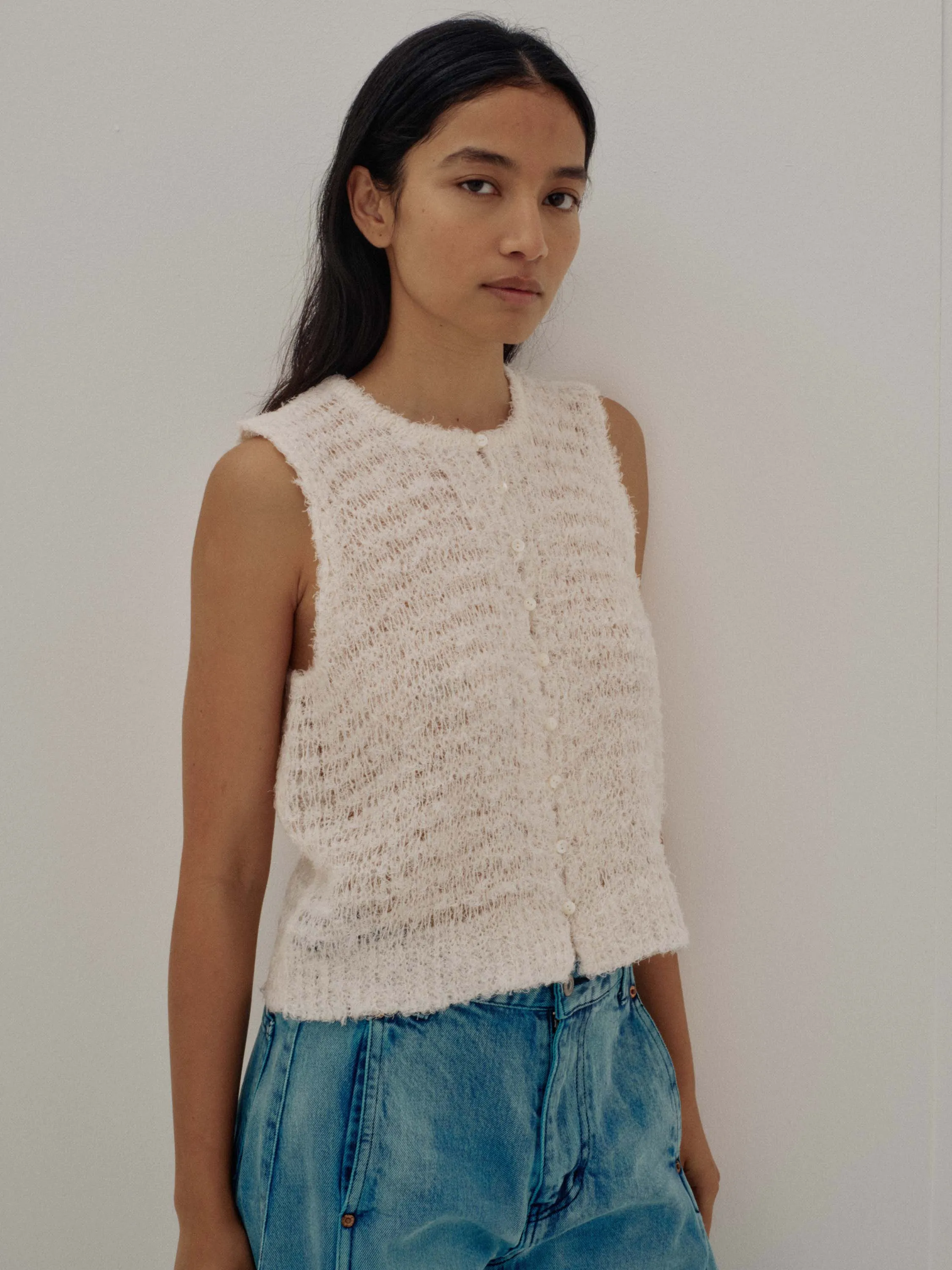 Us Pre Linen Fur Vest in Ecru sold by Sayaka Davis product image thumbnail 2
