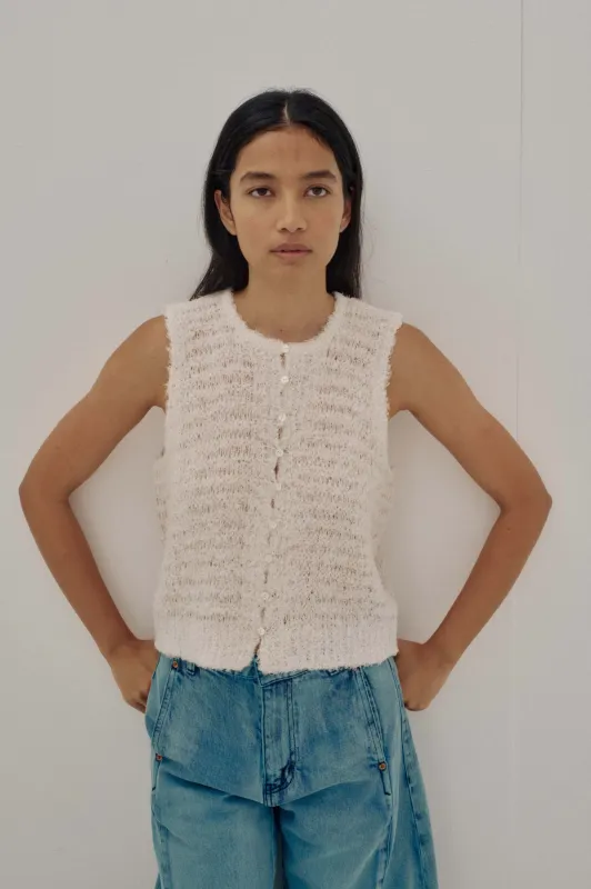 Us Pre Linen Fur Vest in Ecru made by Sayaka Davis