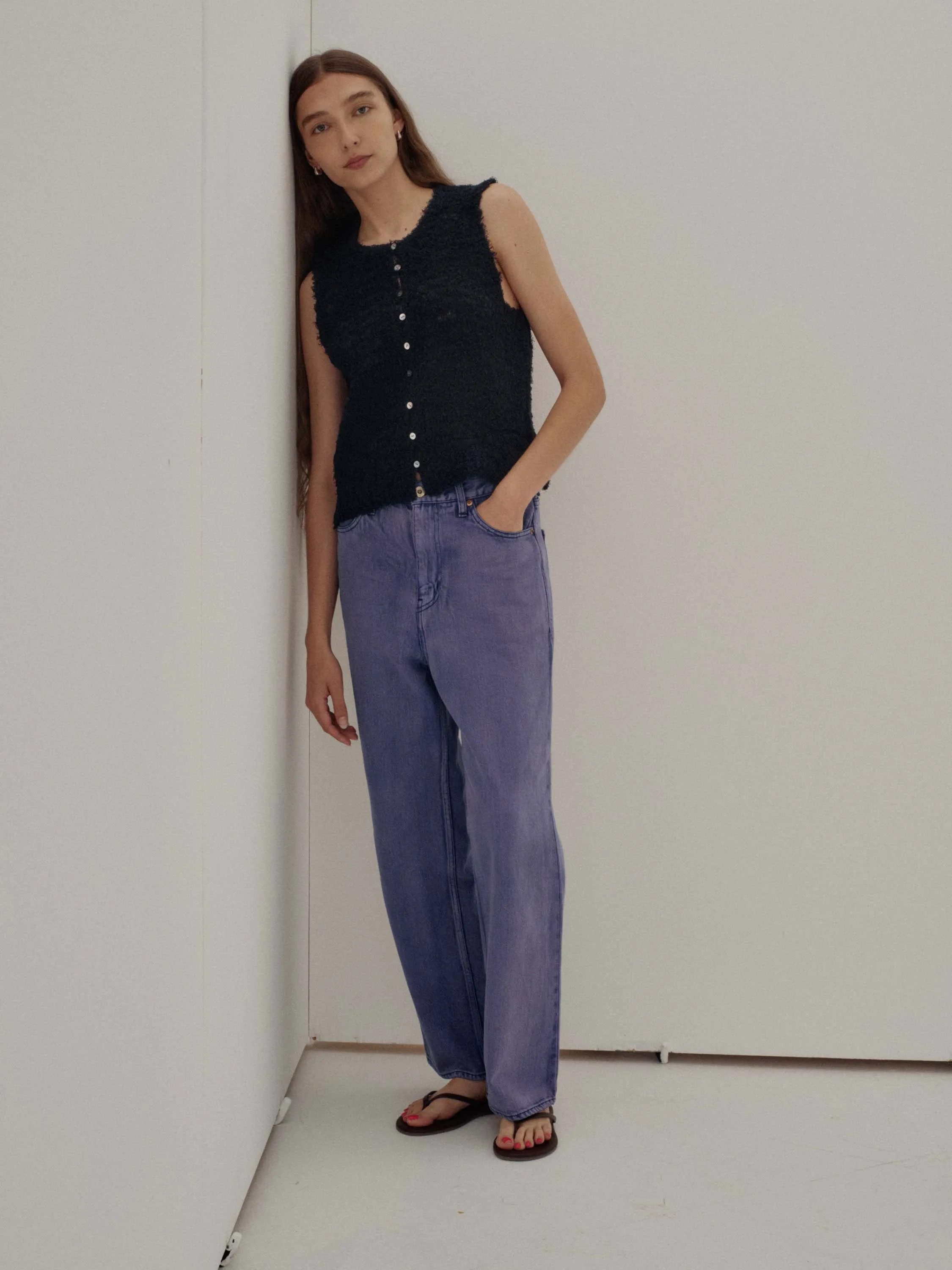 Us Pre Linen Fur Vest in Navy sold by Sayaka Davis product image thumbnail 5