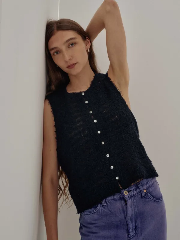 Us Pre Linen Fur Vest in Navy made by Sayaka Davis