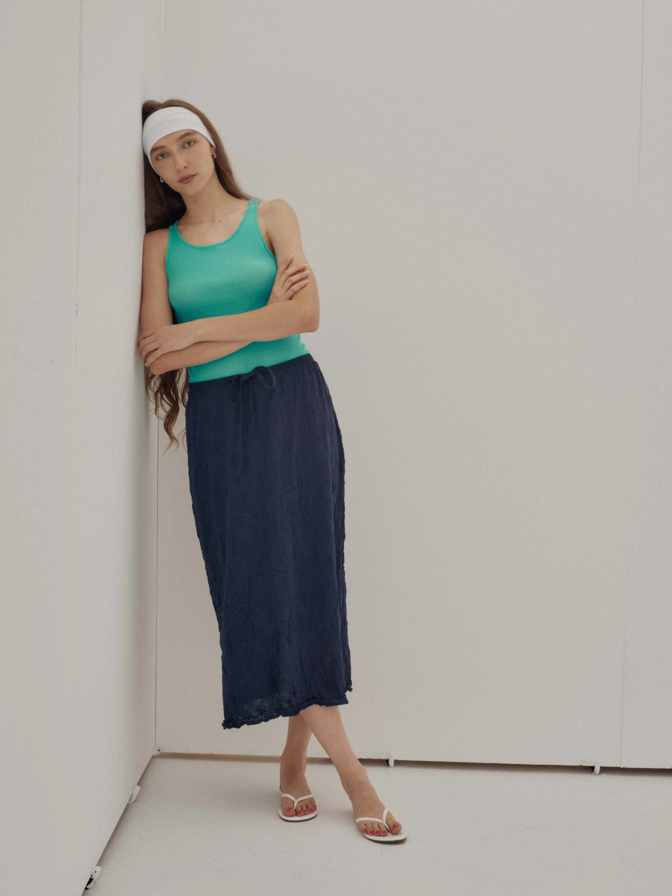 Us Pre Crinkled Knit Skirt in Navy sold by Sayaka Davis product image thumbnail 5