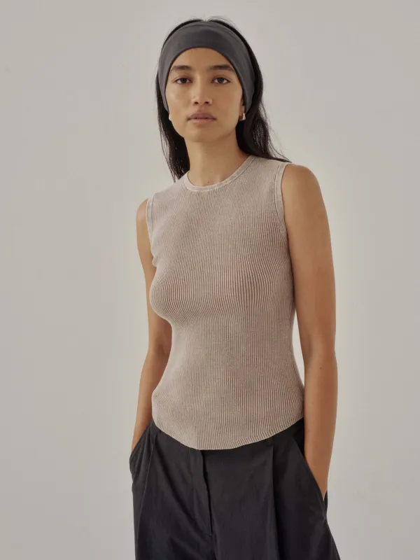 Us Pre Ribbed Tank in Sand made by Sayaka Davis