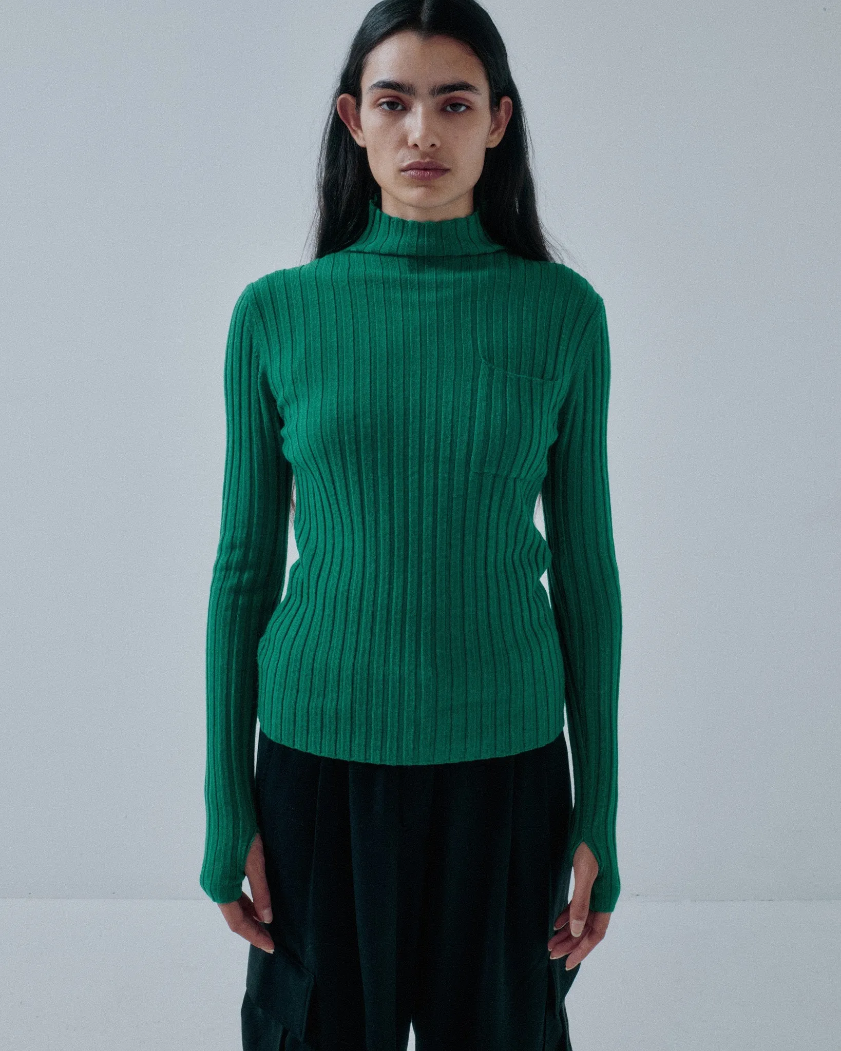 Wide Rib Mockneck in Viridian sold by Sayaka Davis